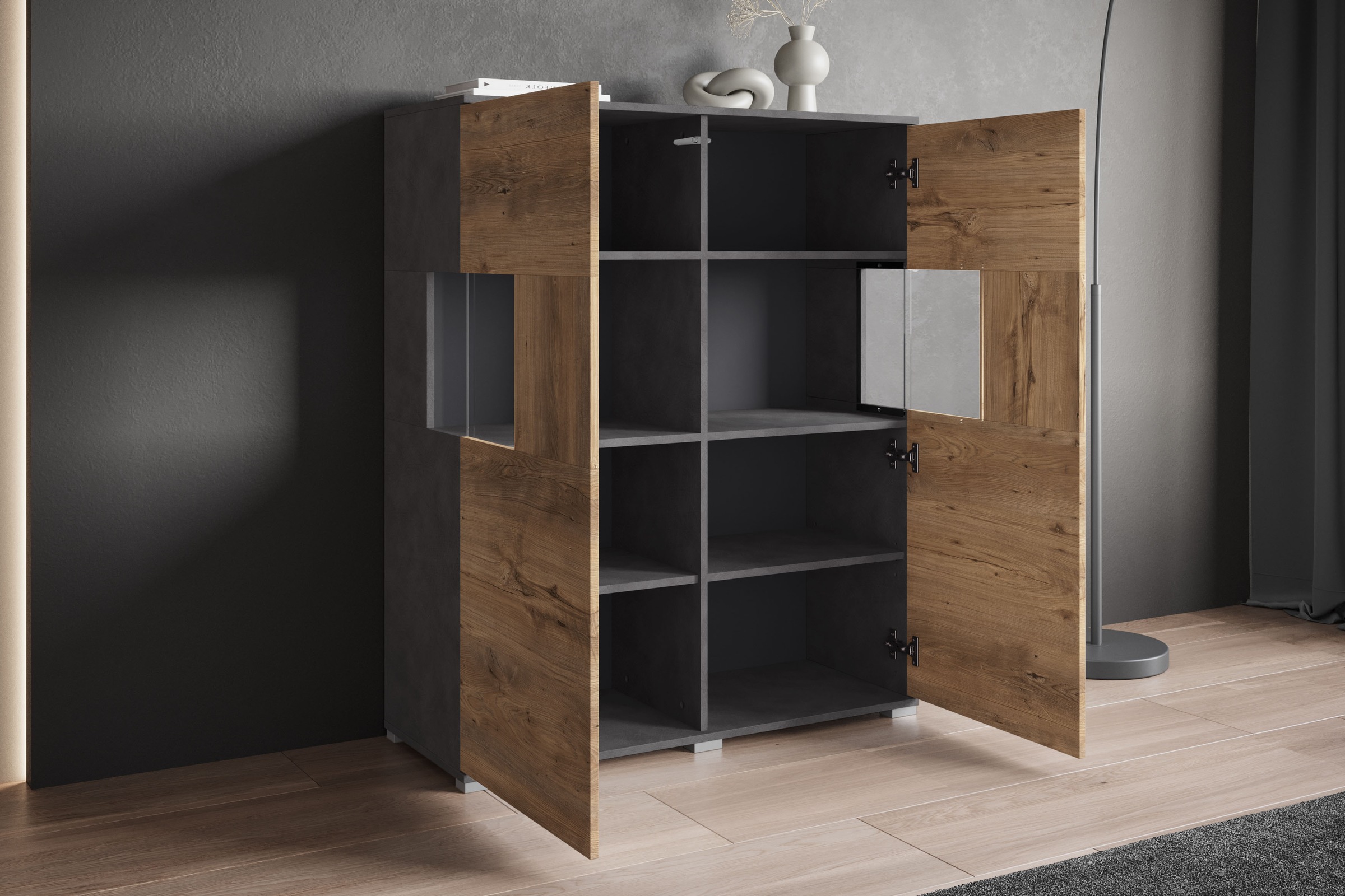 INOSIGN Highboard »Kenia«, (1 St.), Modernes Highboard mit Glastüren, Breite 100 cm