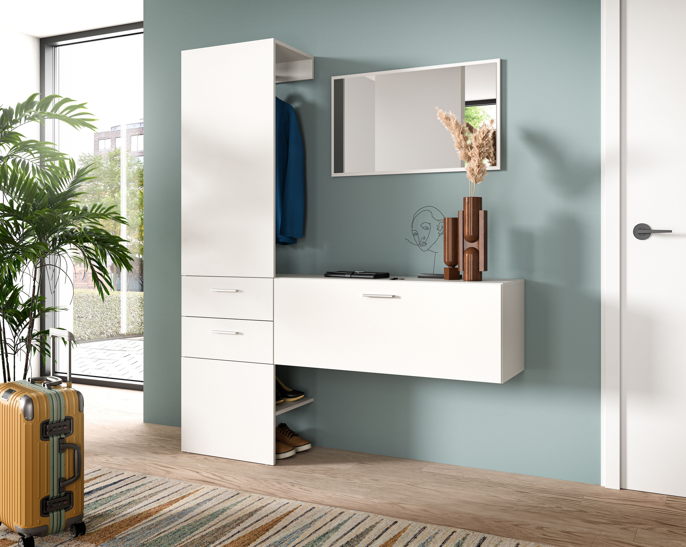 INOSIGN Garderoben-Set, (Set, 3 St.), Lumo, Garderobenset Breite 156 cm, Spiegel, 2 Schubladen, Flur, Diele