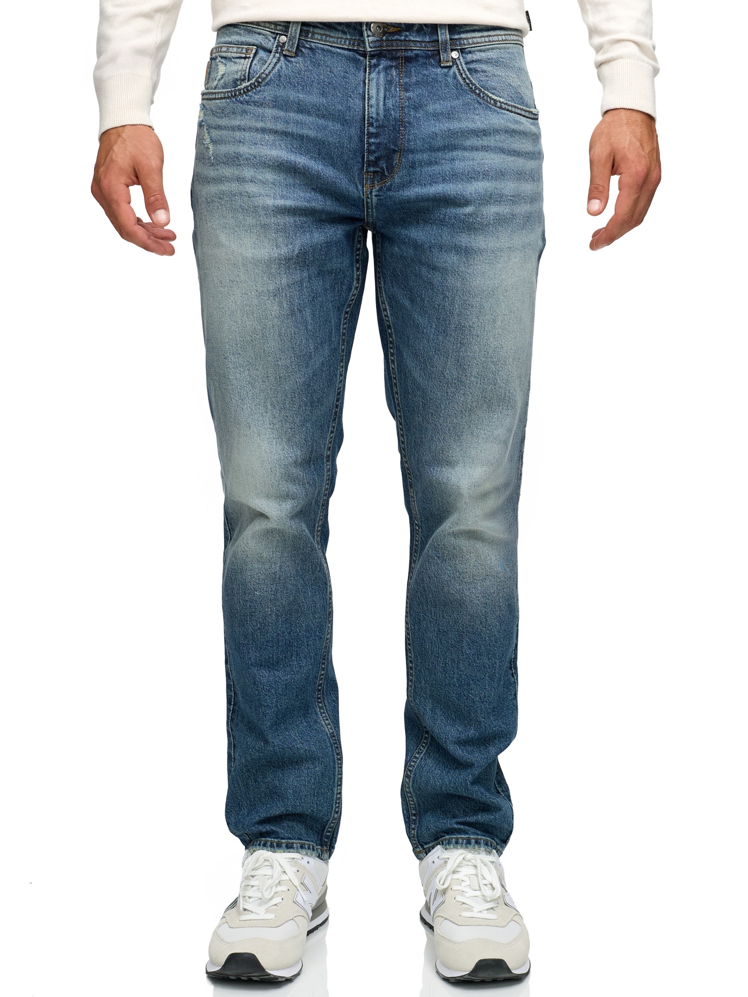 Straight-Jeans INDICODE "INValoy", Herren, Gr. 34, Länge 34, clear mid blau, Denim/Jeans, Obermaterial: 99% Baumwolle, 1% Elasthan, Abriebeffekte, regular fit, Jeans Straight-Jeans