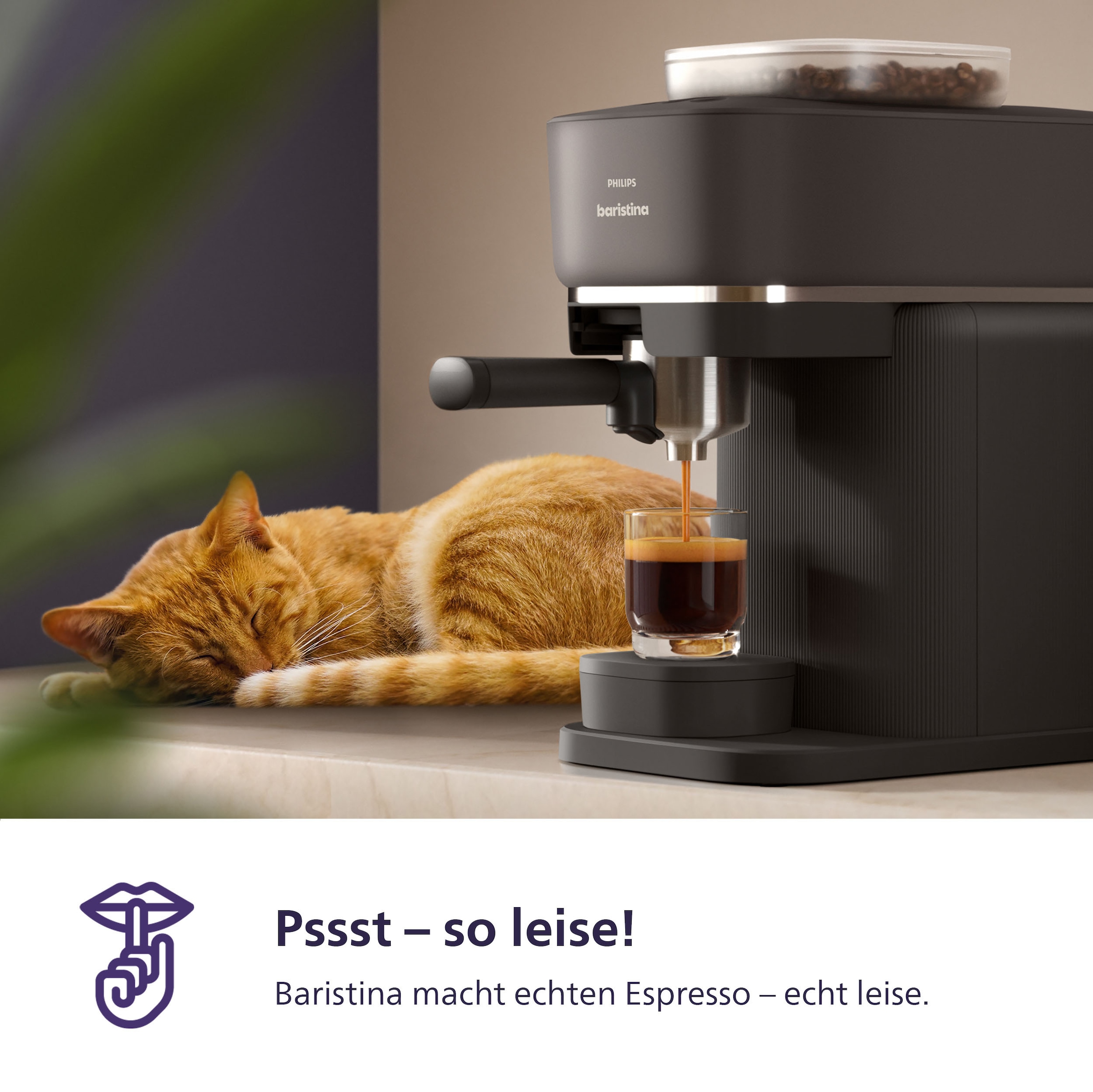PHILIPS baristina Espressomaschine »BAR308/60 mit Mahlwerk für ganze Bohnen, Milchaufschäumer inkl.« 16 bar Pumpendruck, Schwarzgrau