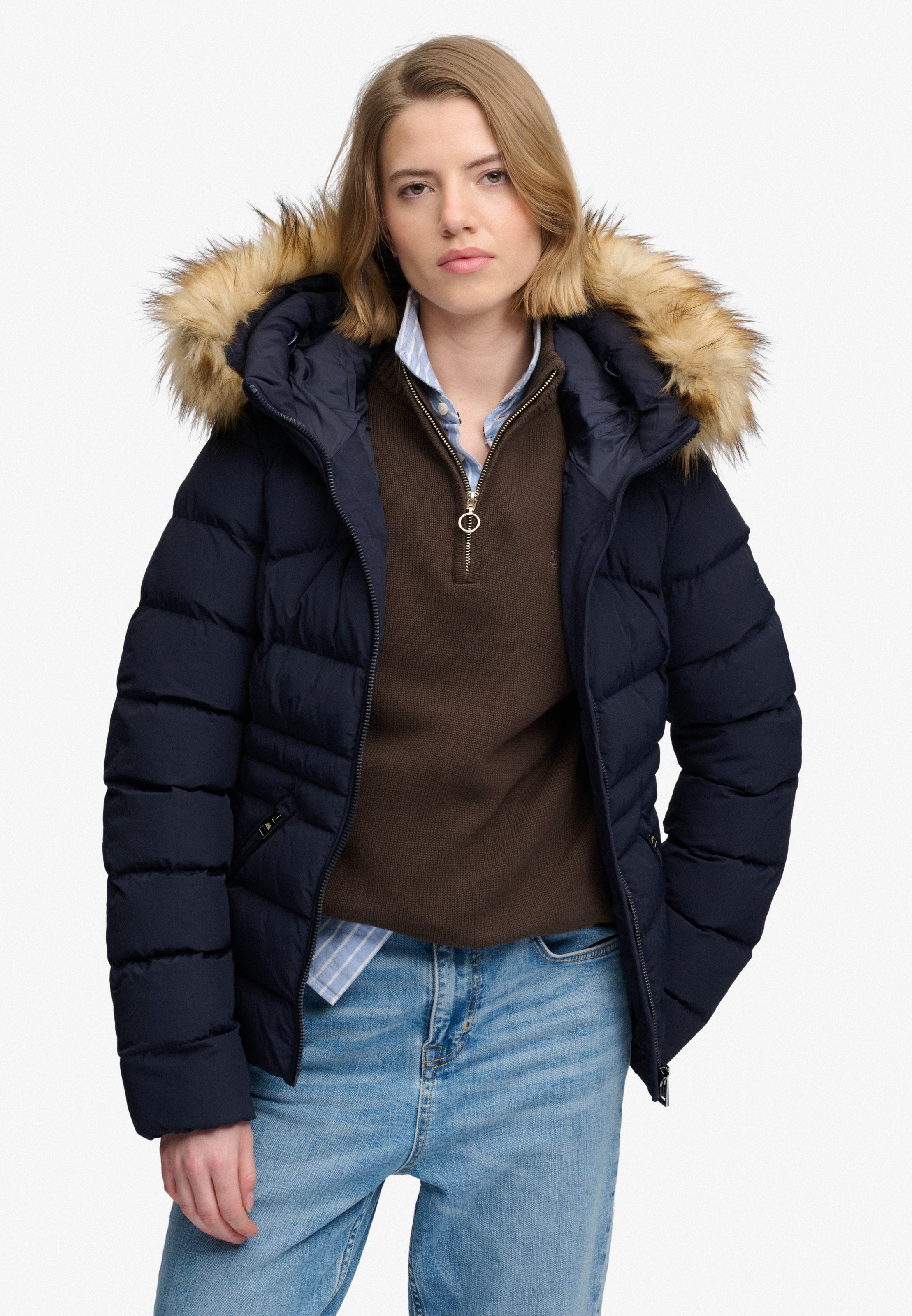 Superdry Steppjacke »HOOD FAUX FUR FUJI PADDED JKT« mit Kapuze Kunstfaser, slim fit