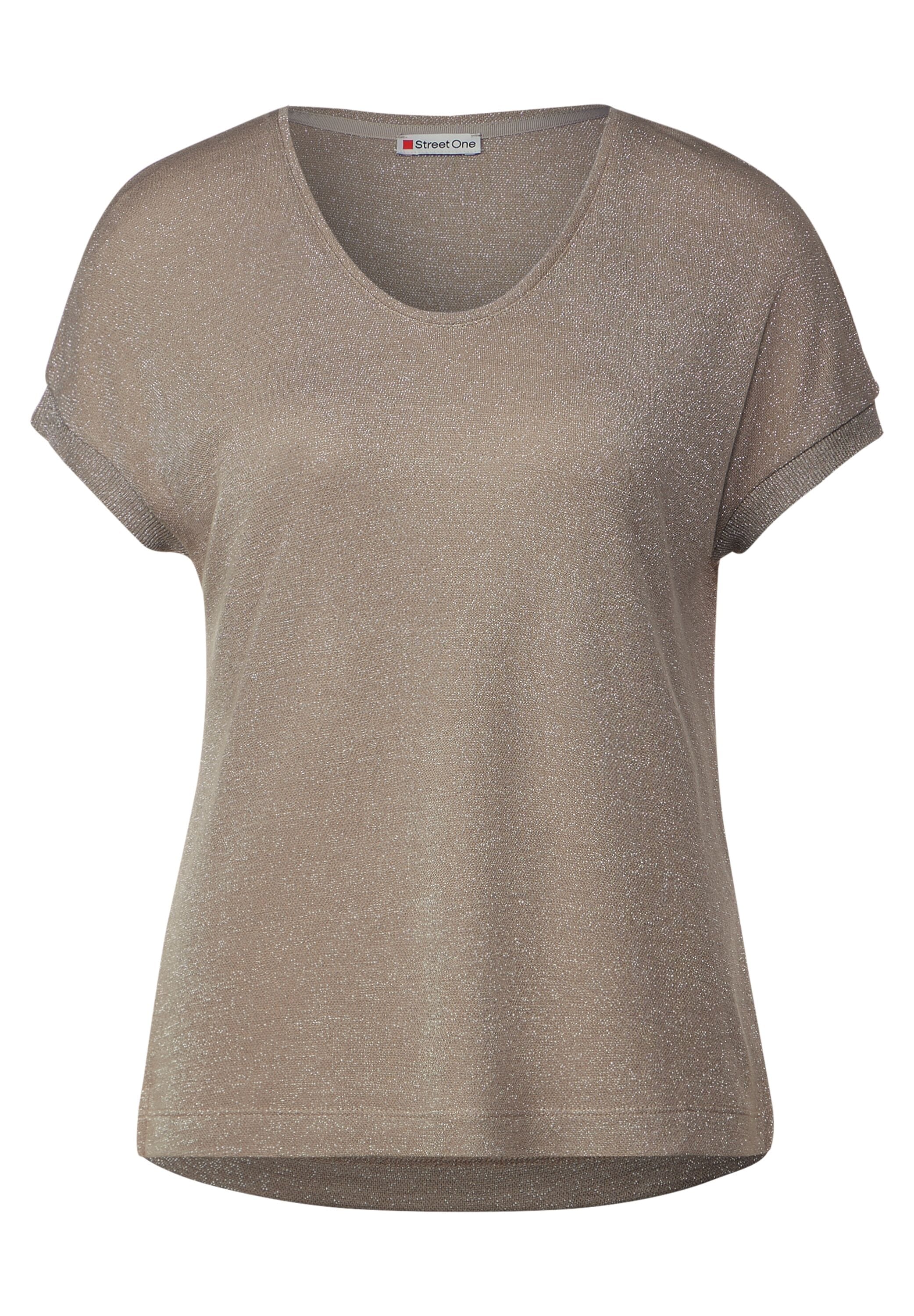 STREET ONE Stricktop »LTD QR V-Neck shiny Shirt«, mit tiefem Rundhalsausschnitt