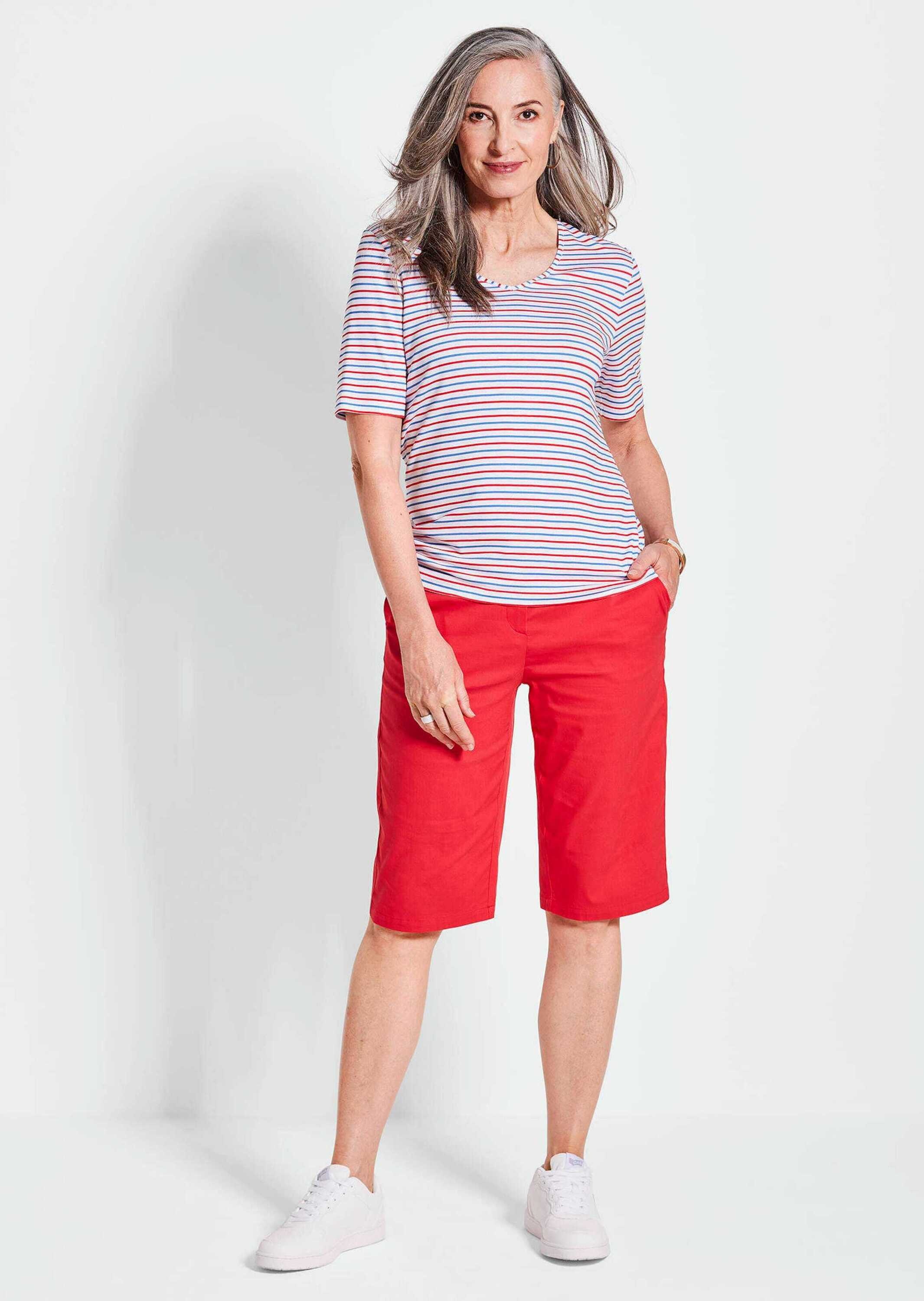 GOLDNER Kurzarmshirt "Kurzgröße Maritimer Streifenlook mit V-Ausschnitt" günstig online kaufen