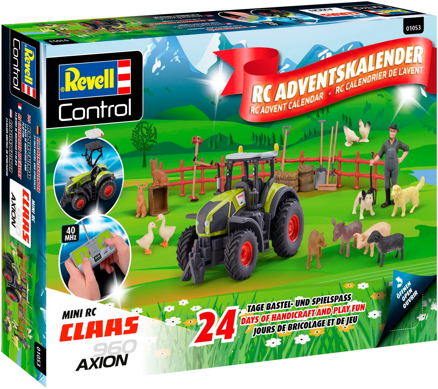Revell® Spielzeug-Adventskalender »Bauernhofabenteuer, mit RC Traktor Claas Axion 960 zum Selberbauen«, ab 6 Jahren, inklusive Bauernhoftieren und -zubehör