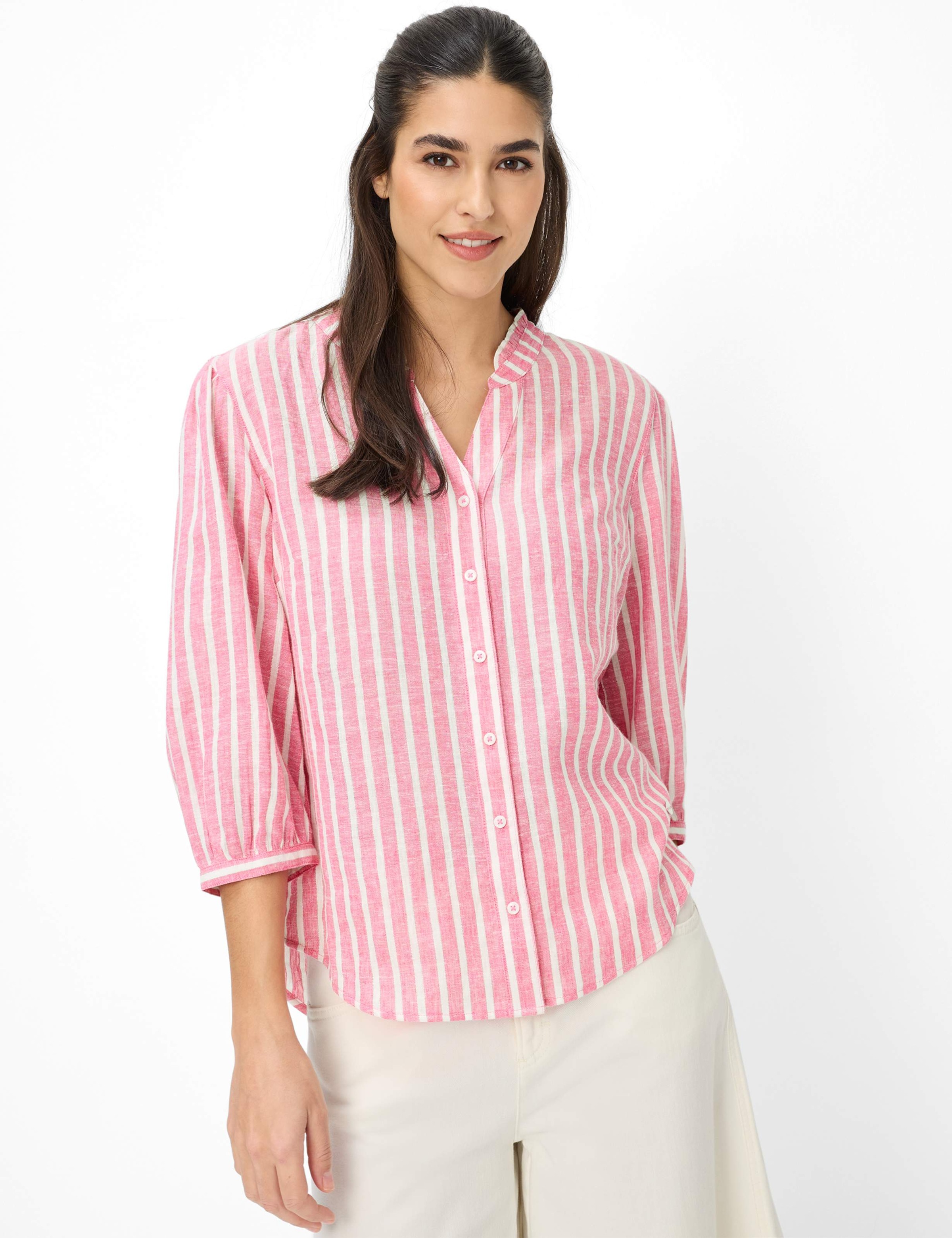 Klassische Bluse BRAX "Style VIOLET", Damen, Gr. 46, pink, Web, 55% Leinen, 44% Viskose, 1% Metallfaser, Blusen Bluse