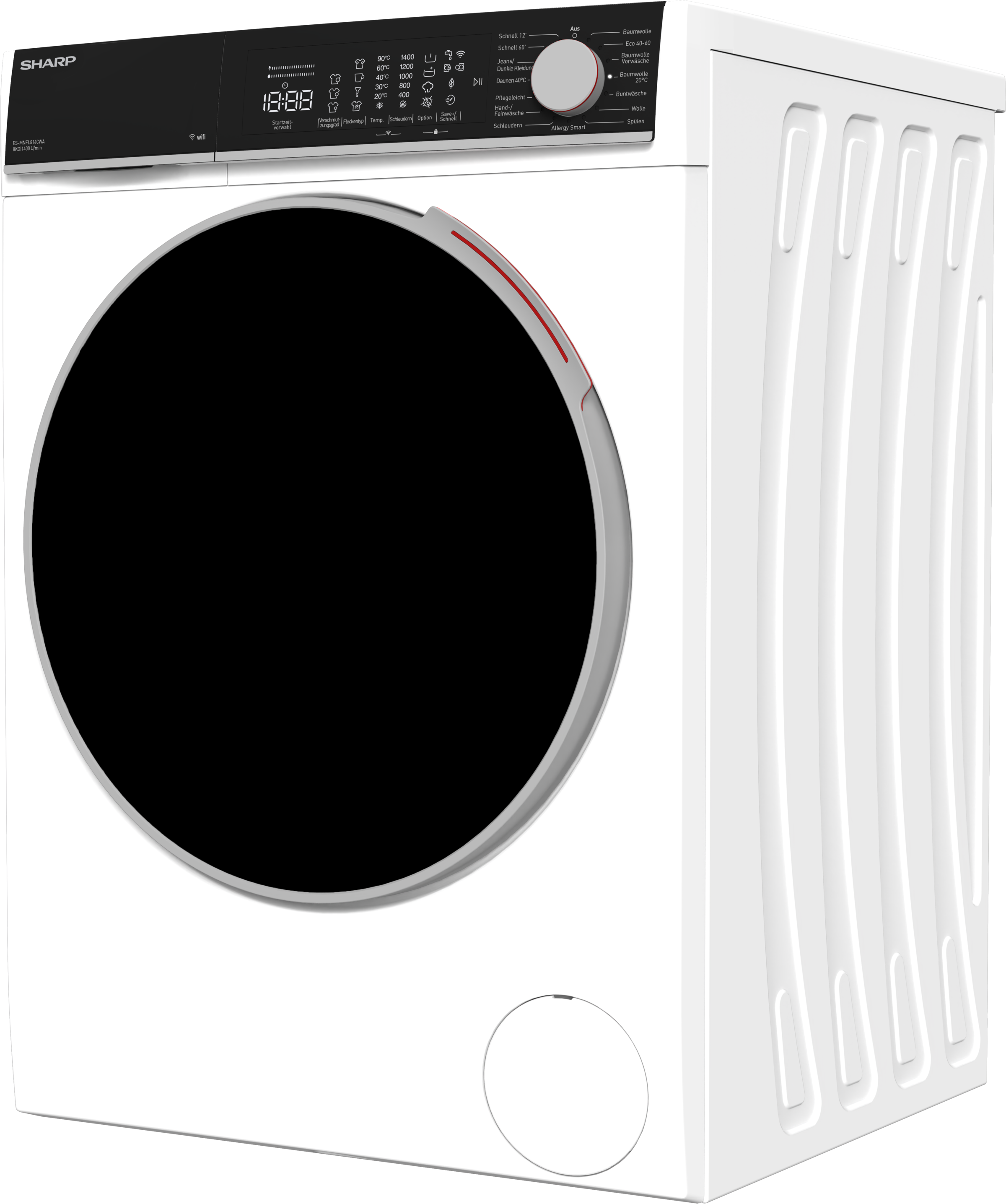 Sharp Waschmaschine Microfiber »ES-MNFL814CWA-DE«, 8 kg, 1400 U/min, 8kg / +WIFI / Microfiber / Fulltouch / Steam / A /
White