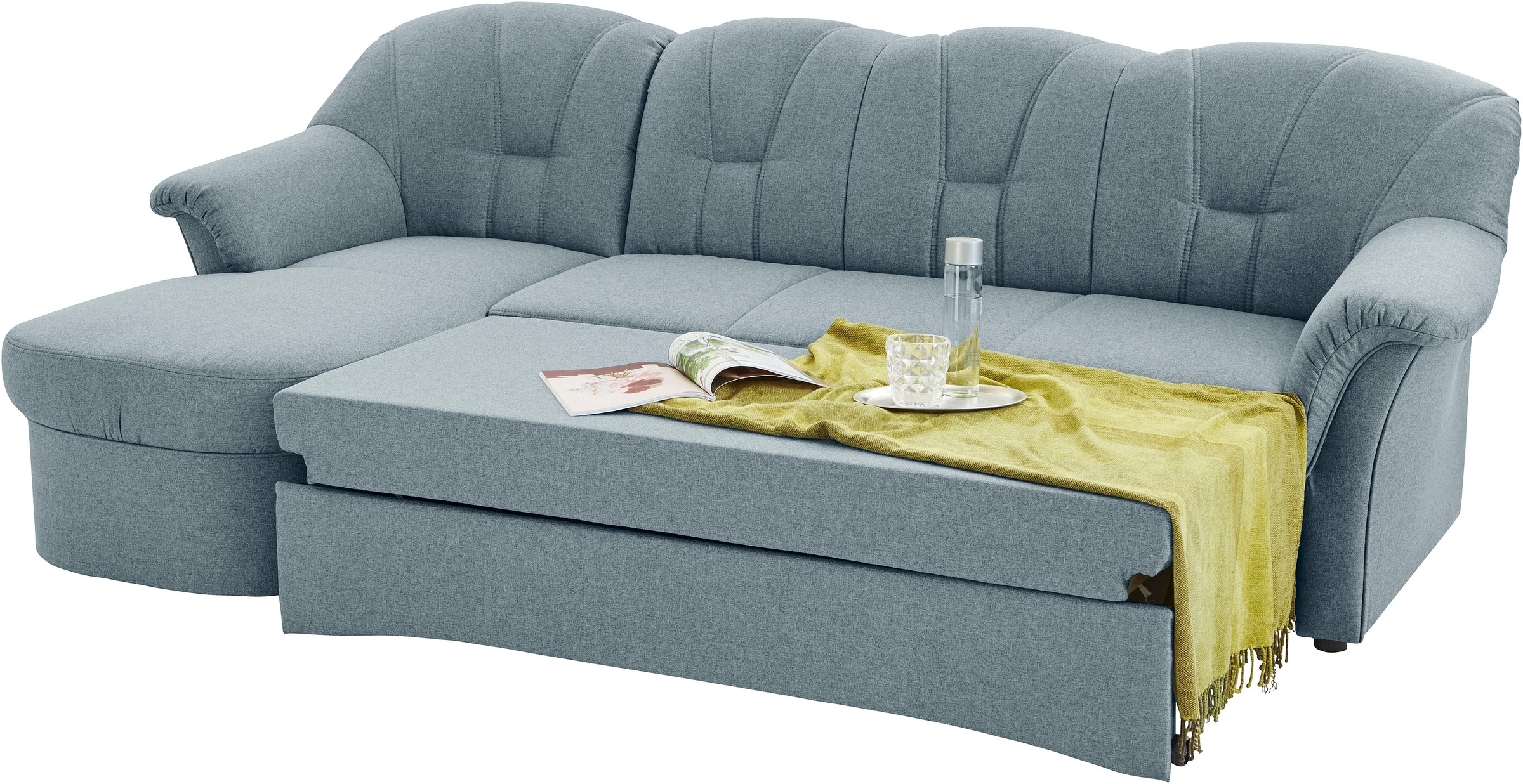 DOMO collection Ecksofa »Papenburg, zeitlose Rückensteppung, elegante Formensprache, L-Form« in großer Farbvielfalt, wahlweise mit Bettfunktion