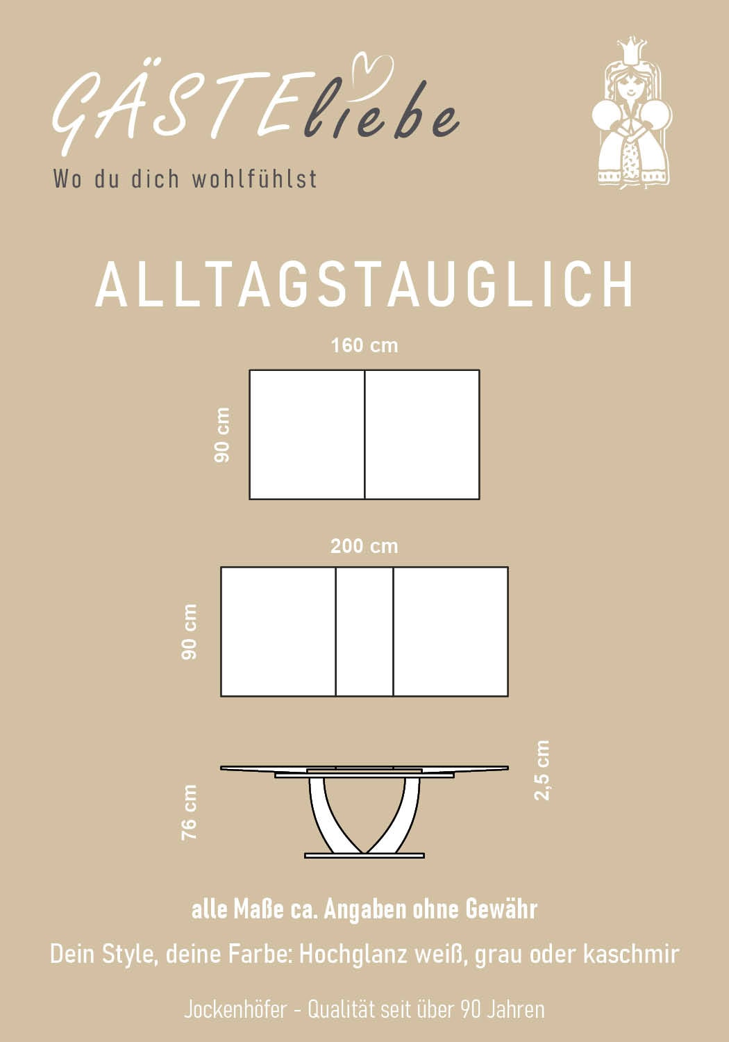 Jockenhöfer Gruppe Esstisch »Ulm, NEU in kaschmir« Hochglanz, mit Synchronauszug, Breite 160-200 cm