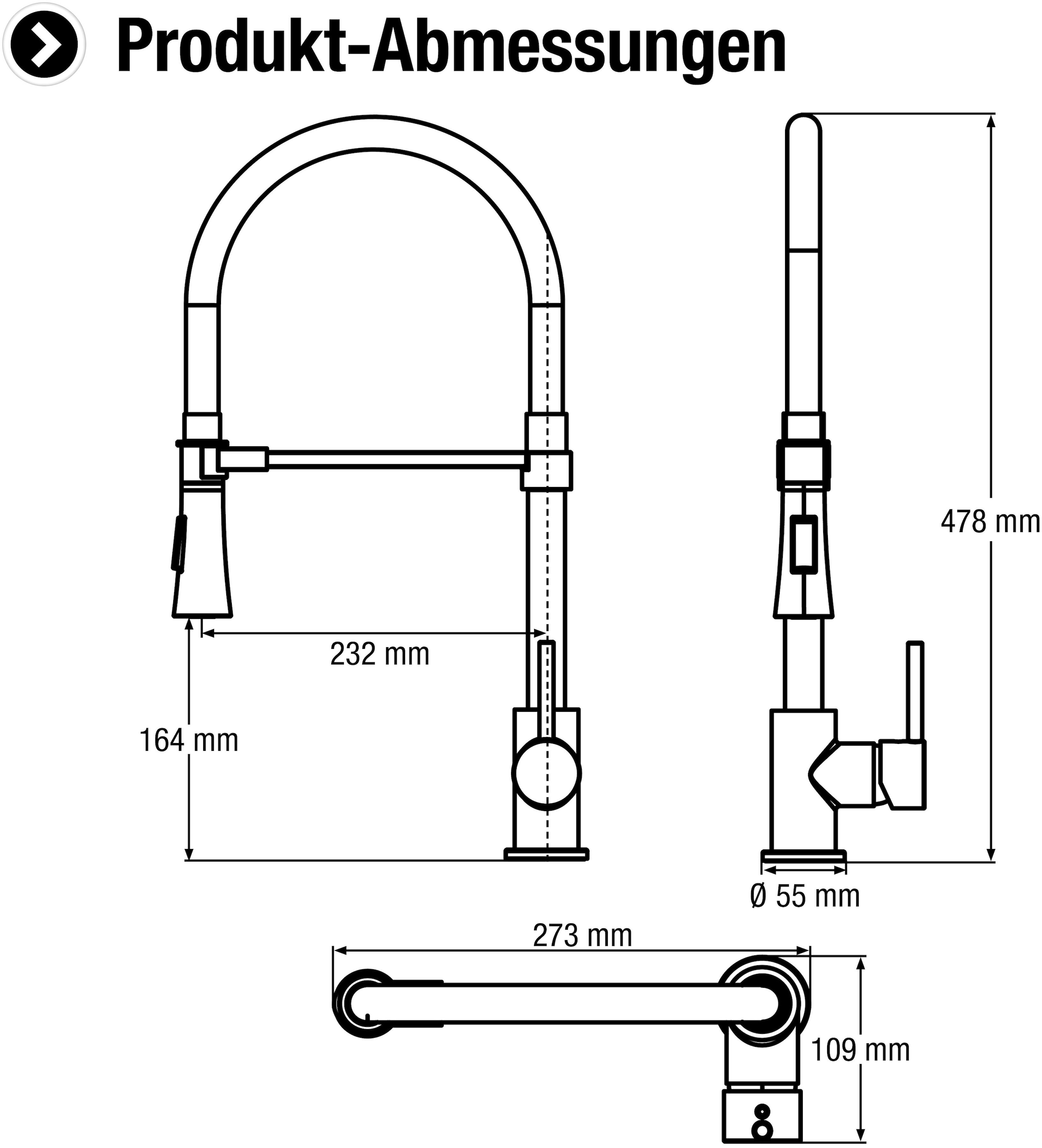 CORNAT Spültischarmatur »"Pano" Druckgusskörper - schwarz - 360° schwenkbarer Silikon-Auslauf«, verchromt/ Magnetische Brausearretierung / Hochdruck-Armatur