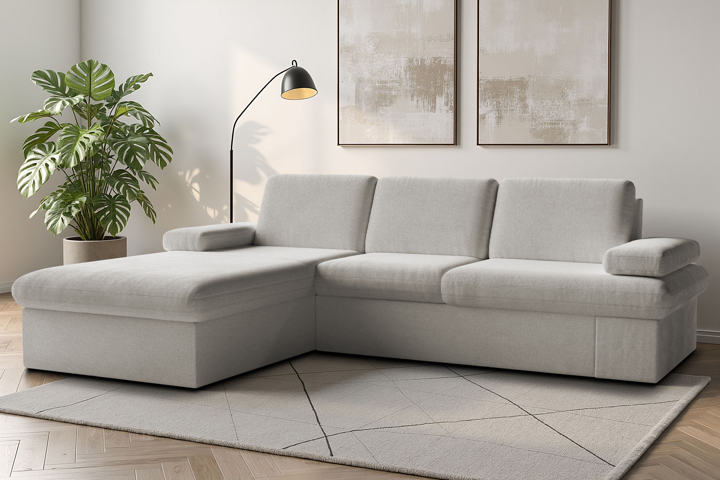 Ecksofa SIT & MORE "Moreno L-Form, B: 247 cm", beige (nature), B:247cm H:82cm T:171cm, 100% Polyester, Sofas, Ecksofa, mit Armteilverstellung, optional Bettfunktion 6