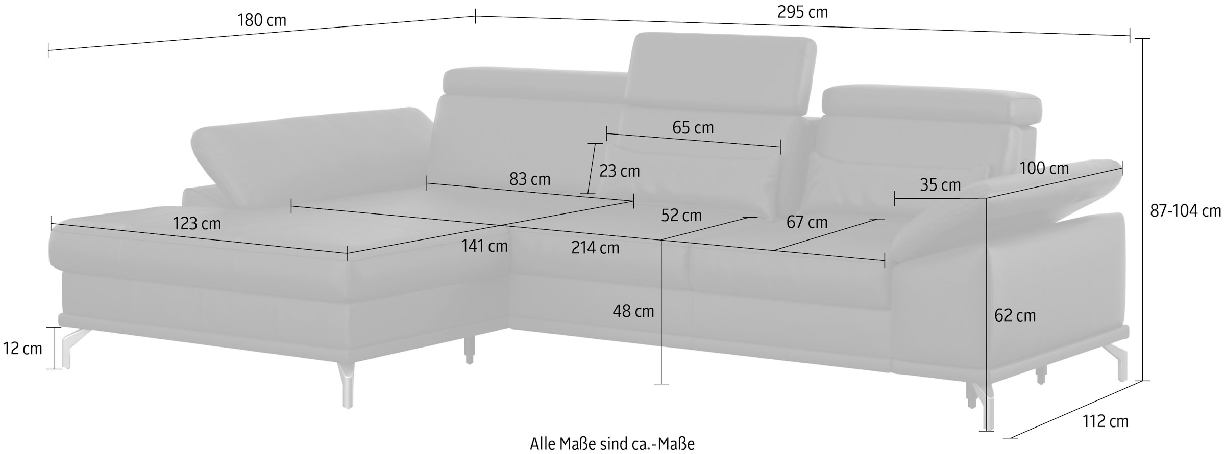 sit&more Ecksofa »Cabrio L-Form, mit Sitztiefenverstellung, Arm- und Kopfteilverstellung«, 2 Nierenkissen, Federkern, optional Bettfunktion und Stauraum