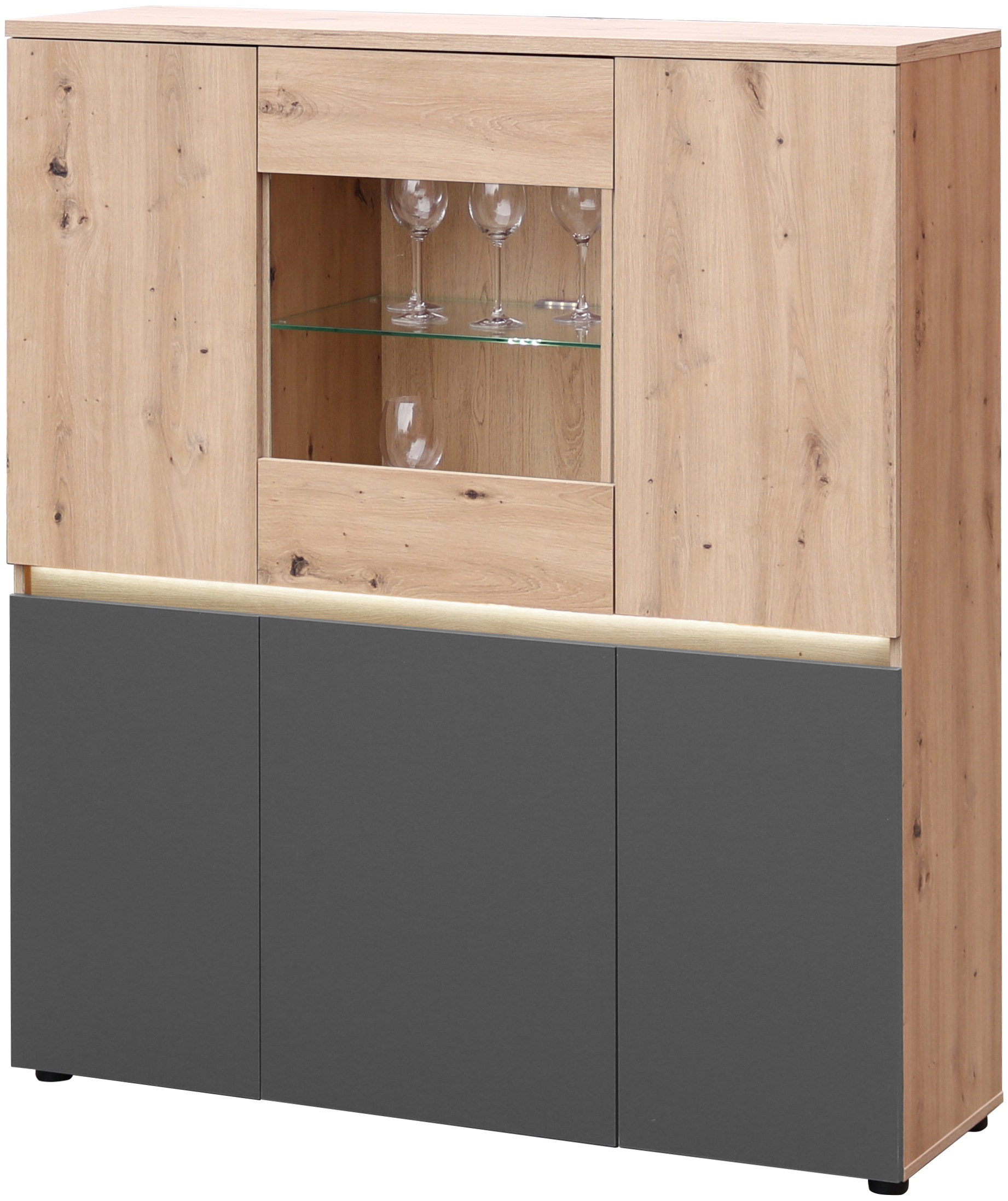 Highboard »Lille«, (1 St.), mit LED-Beleuchtung, Wohnzimmerschrank in Eiche Artisan NB