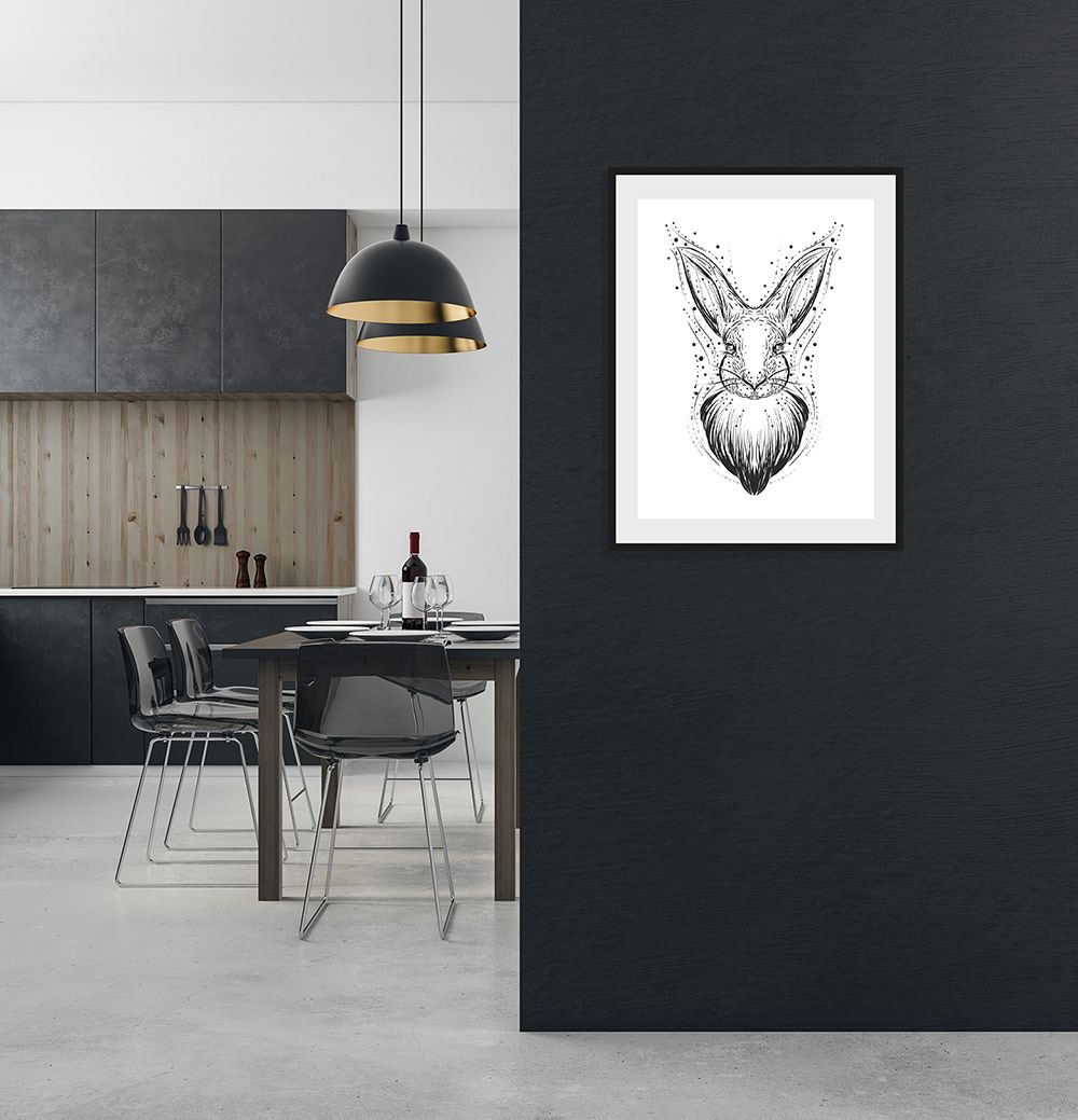 queence Bild »Märta«, Hase-Hasen-Schwarz-Weiß-Kunst-Haustiere, (1 St.), HD Premium Poster-Druck inkl. Holzrahmen