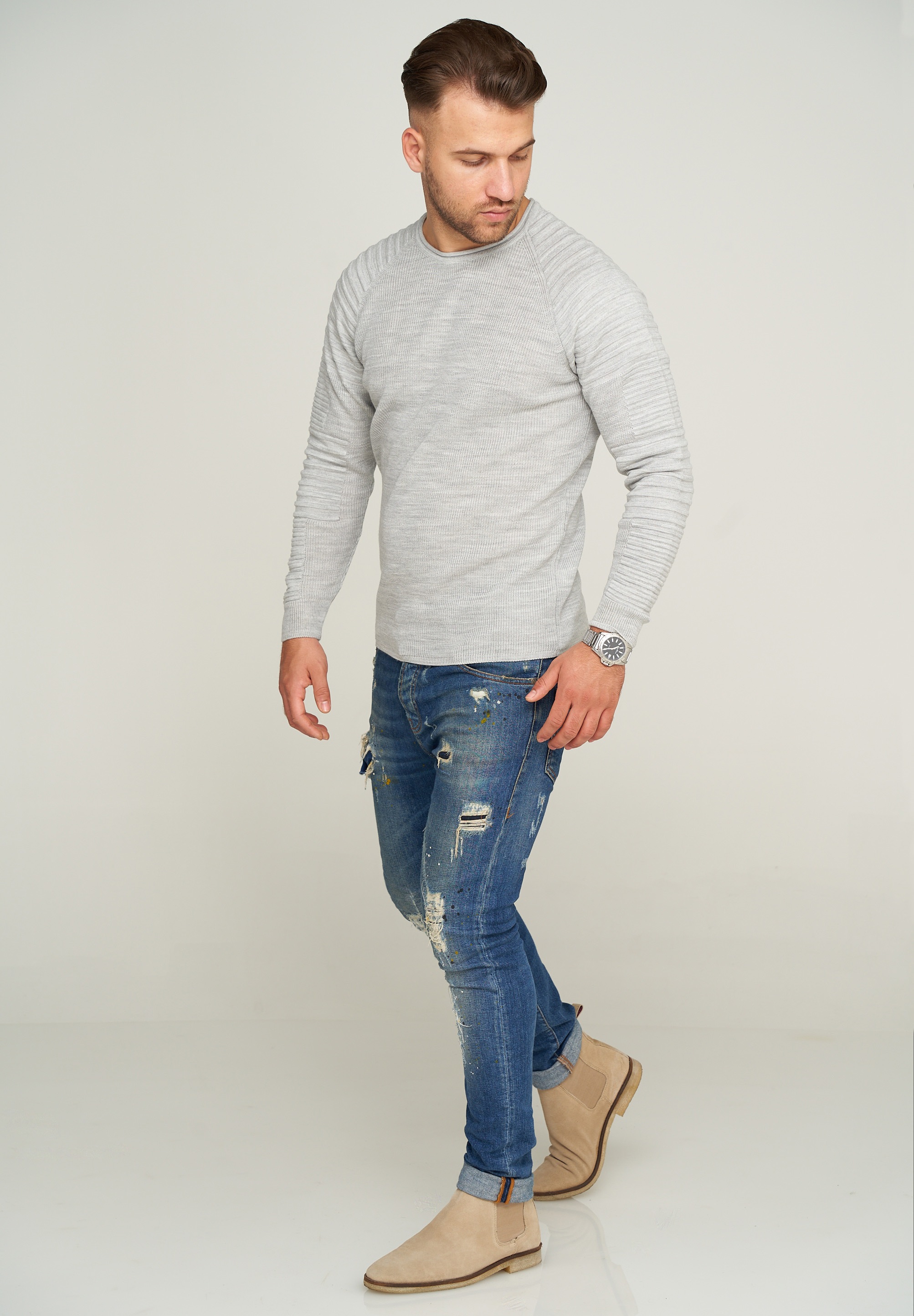 behype Strickpullover »MKstep91«, mit Biker-Steppung