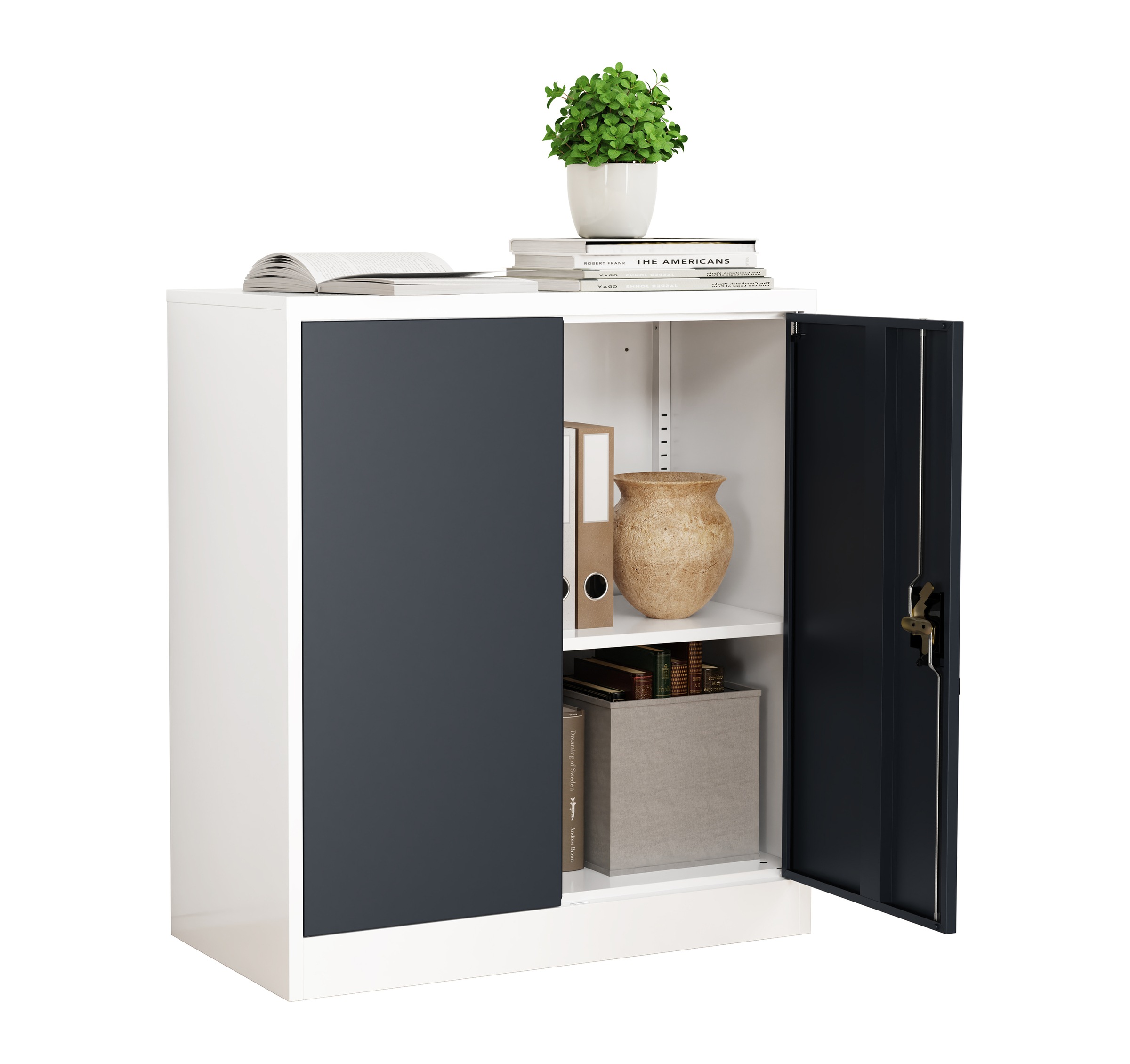 Aktenschrank VCM, B:80cm T:40cm, schwarz, Obermaterial: 100% Metall MT., Büro, Schränke, "Büroschrank Stahlschrank abschließbar Malivo 2fach"