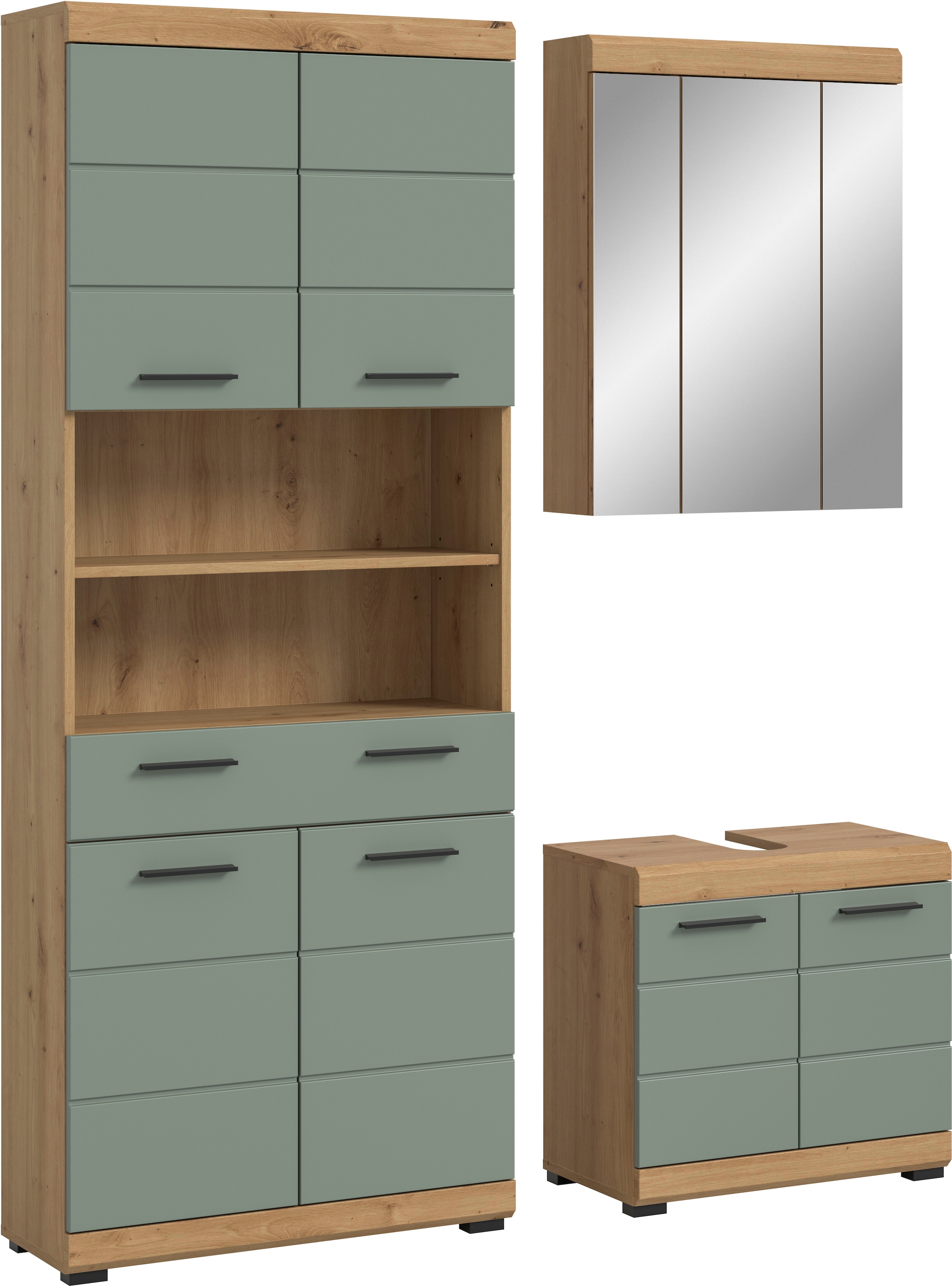 welltime "SIENA, TOPSELLER, Breite 149cm, 3-teiliges Set" Set, bestehend aus: Hochschrank, Waschbeckenunterschrank & Spiegelschrank, 3 Stk. tlg.