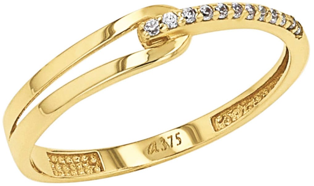 Fingerring AMOR "2037452/-53/-54/-55" Gr. 56, gold (gelbgoldfarben, kristallweiß), Fingerringe, Damen, 56, Gelbgold 375, 0,8mm, Fingerring, mit Zirkonia (synth.)