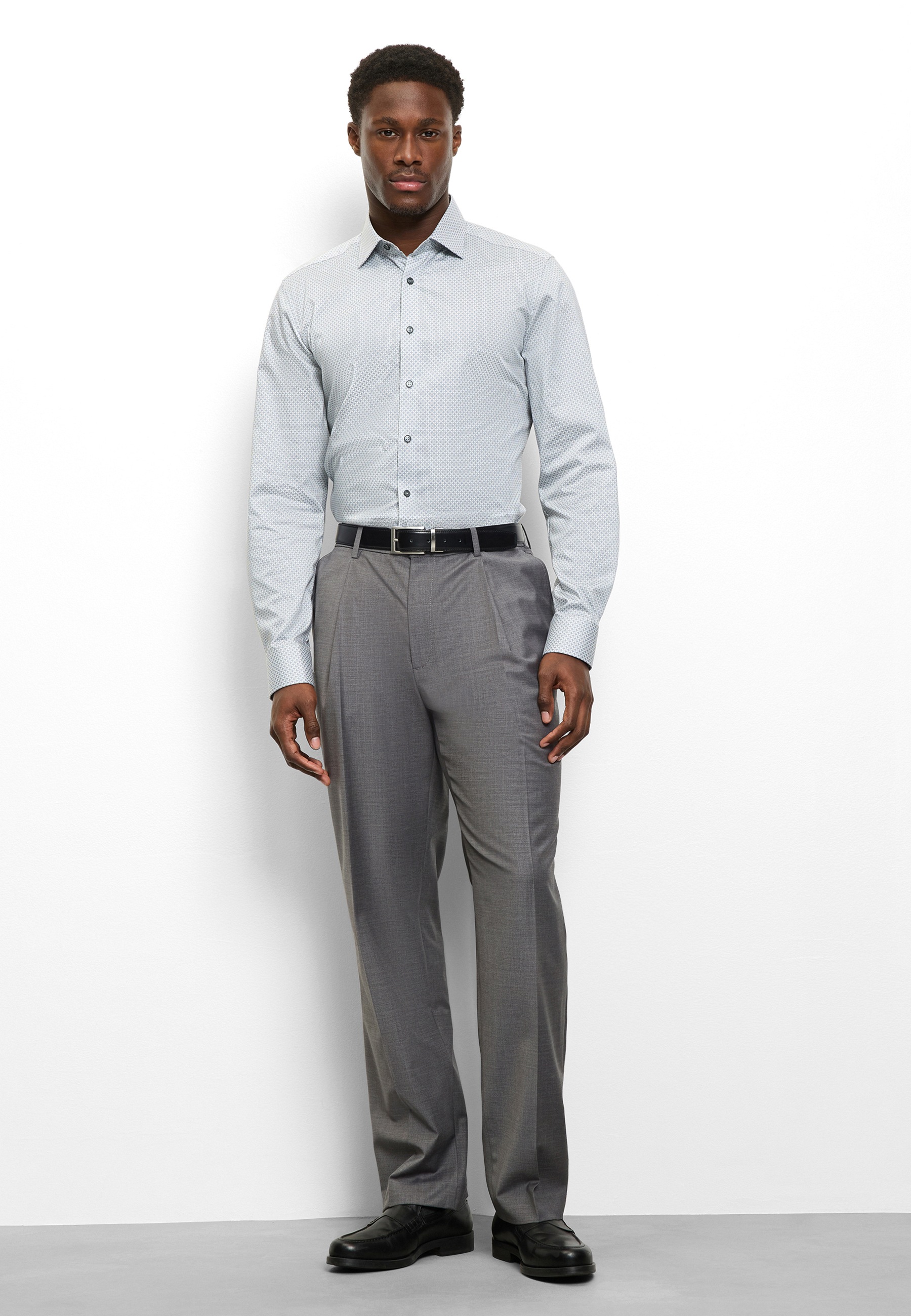 OLYMP Level Five Men's Long Sleeve Shirt Silver-Gray 44 3