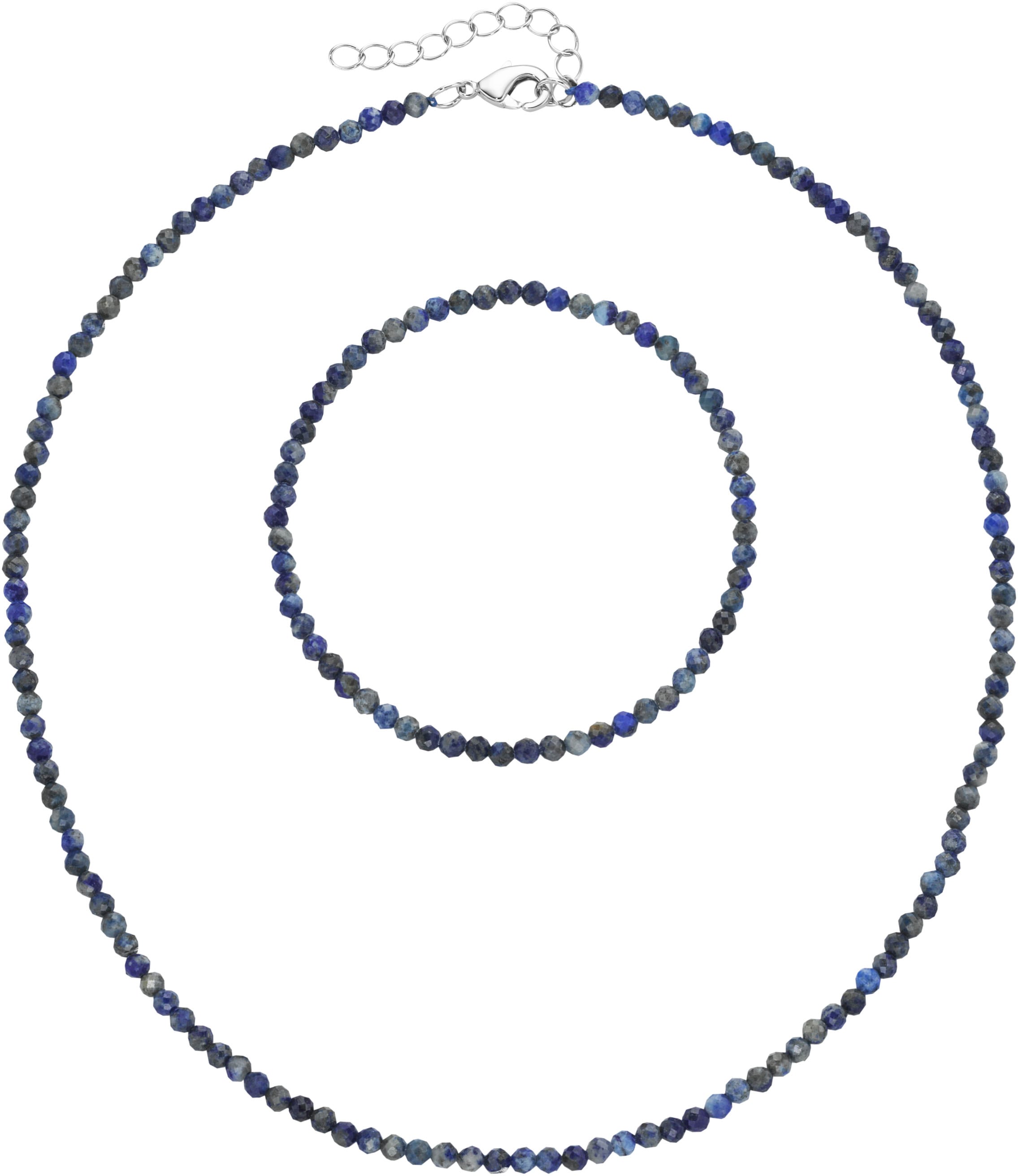Ketten und Armband Set FIRETTI "Multipack Schmuck Geschenk Armkette Halskette", bunt (silberfarben, dunkelblau, dunkelblau), Schmuck_Sets, Damen, Elasthan, Messing, Polyester, facettierte Edelsteine