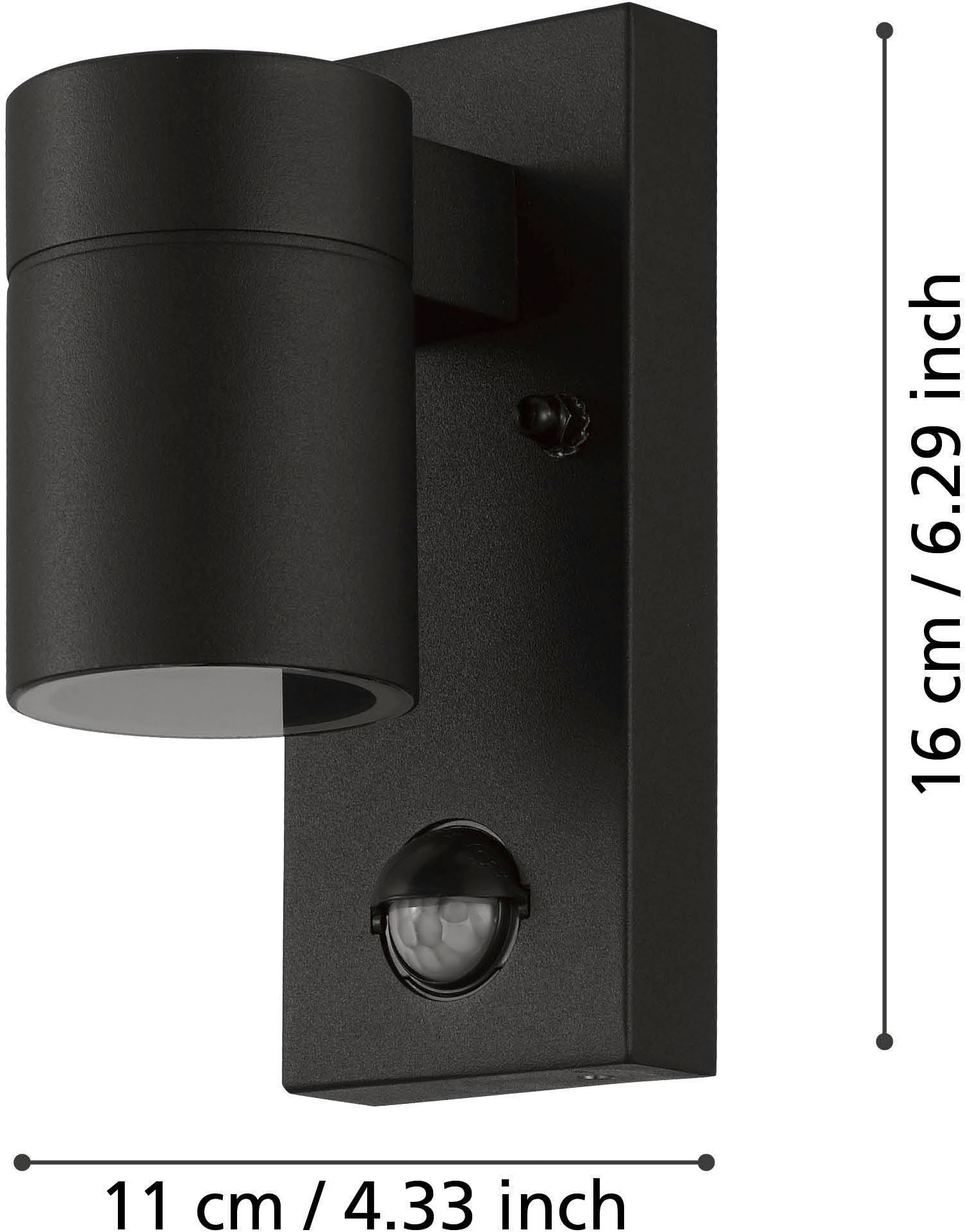 EGLO Wandleuchte »Riga 5 Außen-Wandlampe, Außenleuchte aus Stahl, GU10, IP44, Lampe« GU10 1 Stk. Wand-/Deckenleuchte - L6,5 x H16,5 x AL11 cm - schwarz - 1X2,8W inkl.