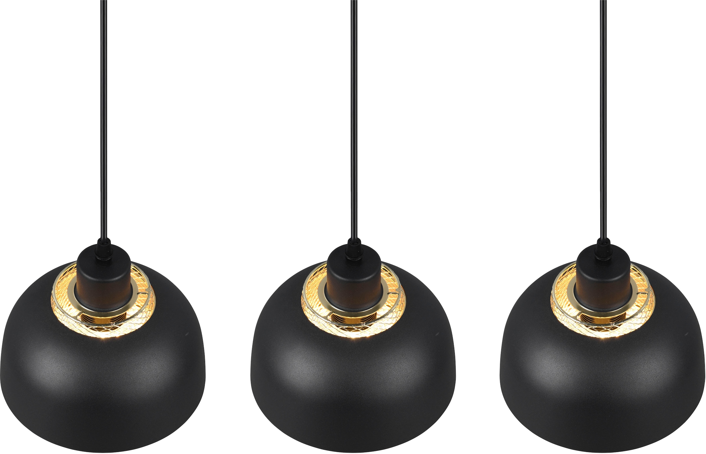 TRIO Leuchten Pendelleuchte »Punch«, 3 flammig-flammig, 3-flg, Industrie-Look  mit Doppelschirm schwarz-gold exkl 3xE27 max 40W | BAUR