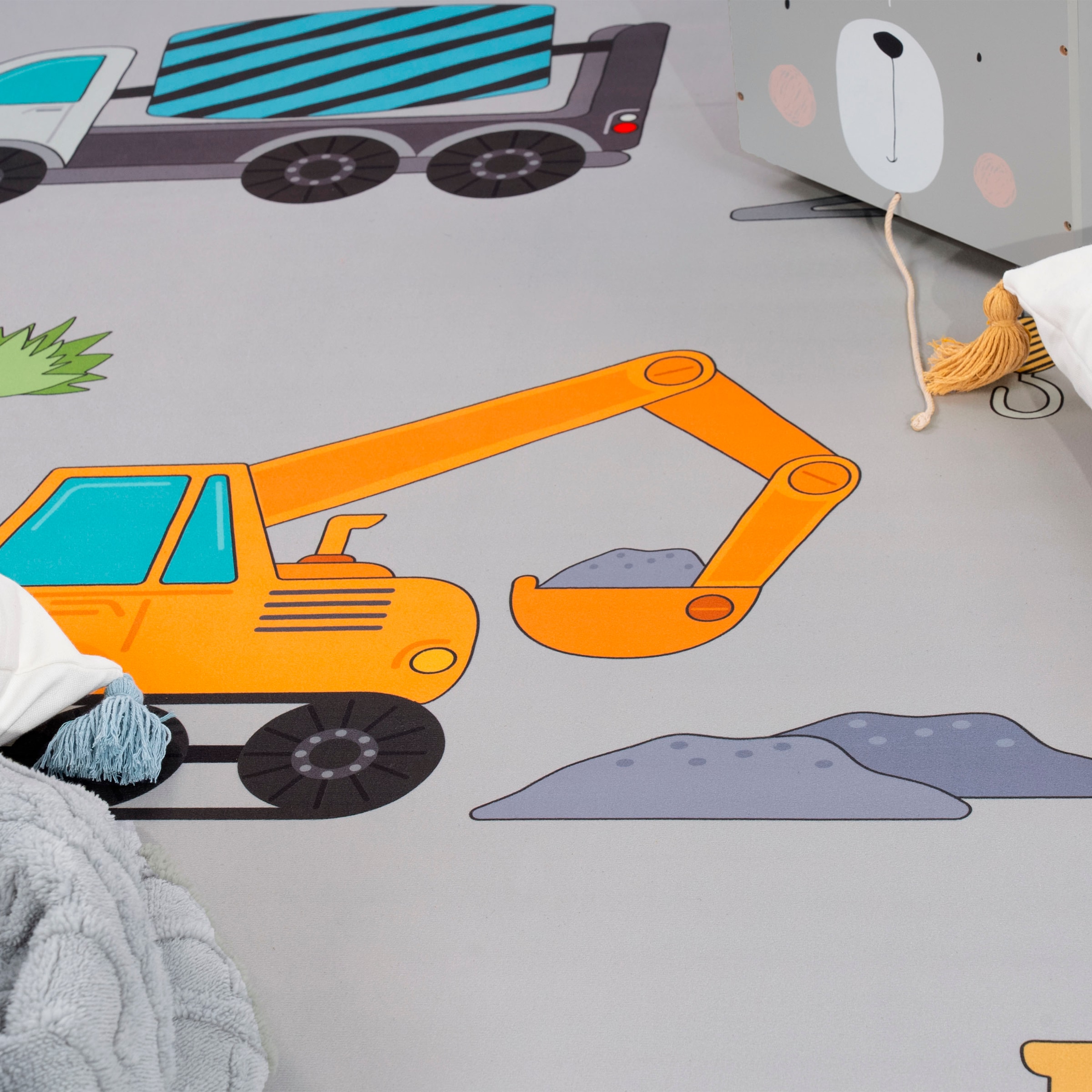 Paco Home Kinderteppich »Bino 579«, rund, Spielteppich, Motiv Autos & Baustelle, Kinderzimmer