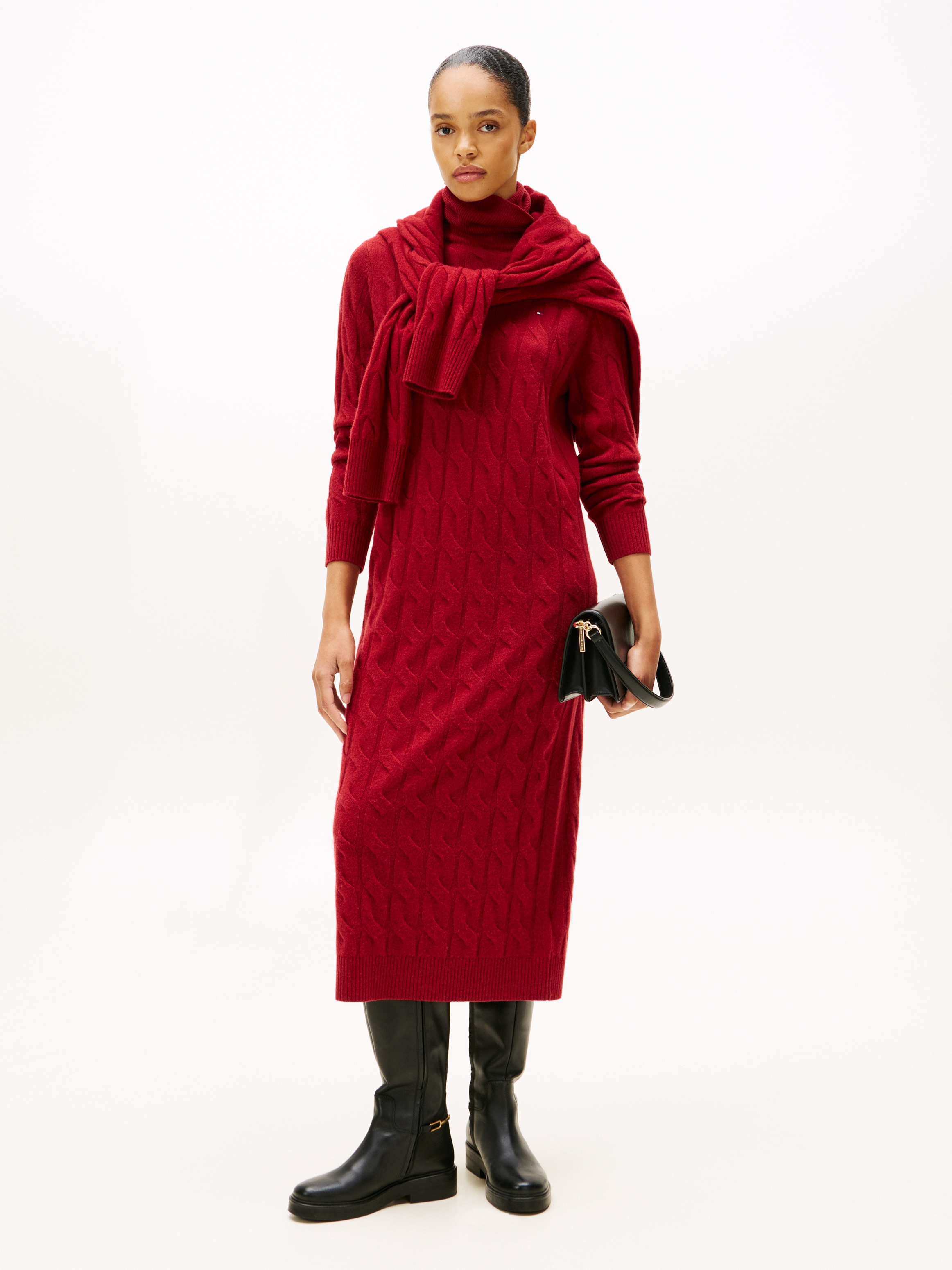 Tommy Hilfiger Strickkleid "SOFT WOOL CABLE ROLL-NK LS DRESS" mit Zopfmuste günstig online kaufen