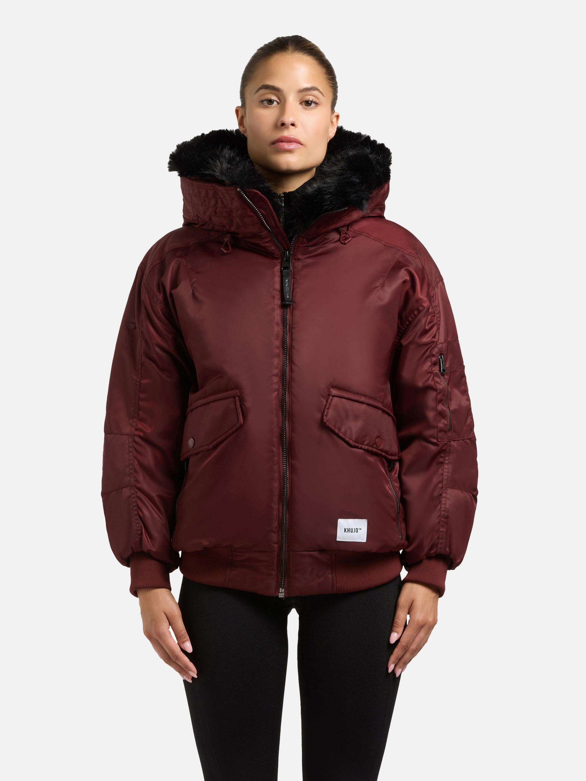 khujo Bomberjacke "Cela" mit Kapuze Oversize Winterjacke mit abnehmbarem Kunstpelz-Besatz