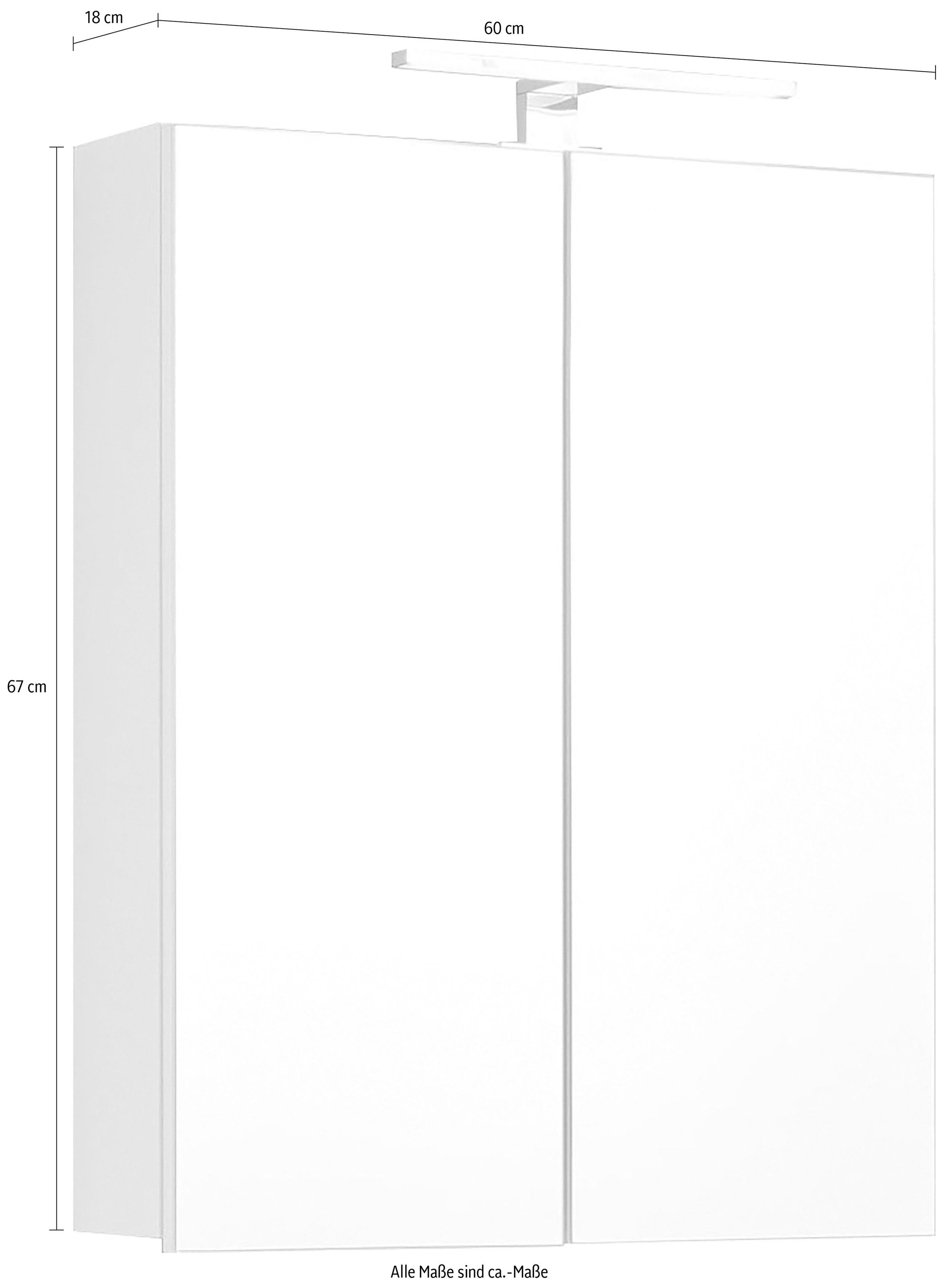 welltime Spiegelschrank »Sovana«, Badschrank wahlweise mit oder ohne Beleuchtung - (B/T/H) 60/18/67 cm