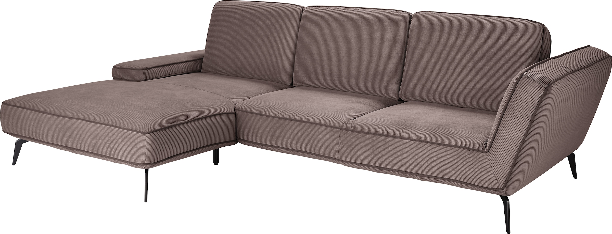 set one by Musterring Ecksofa »SO 4500, Füße schwarz matt, inkl Schwenkrückenfunktion, Cord, L-Form«, wahlweise mit Kopfstütze/Armteilverstellung/Rückenneigung