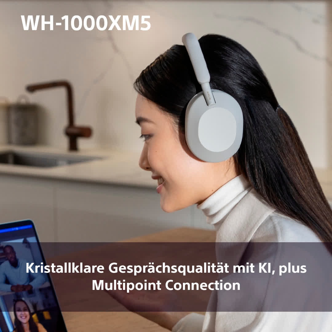 Sony Bluetooth-Kopfhörer »WH1000XM5 kabellos«, A2DP Bluetooth-AVRCP Bluetooth-HFP-HSP-Bluetooth, Multi-Point-Verbindung-Sprachsteuerung-Rauschunterdrückung-Noise-Cancelling-Freisprechfunktion-Hi-Res