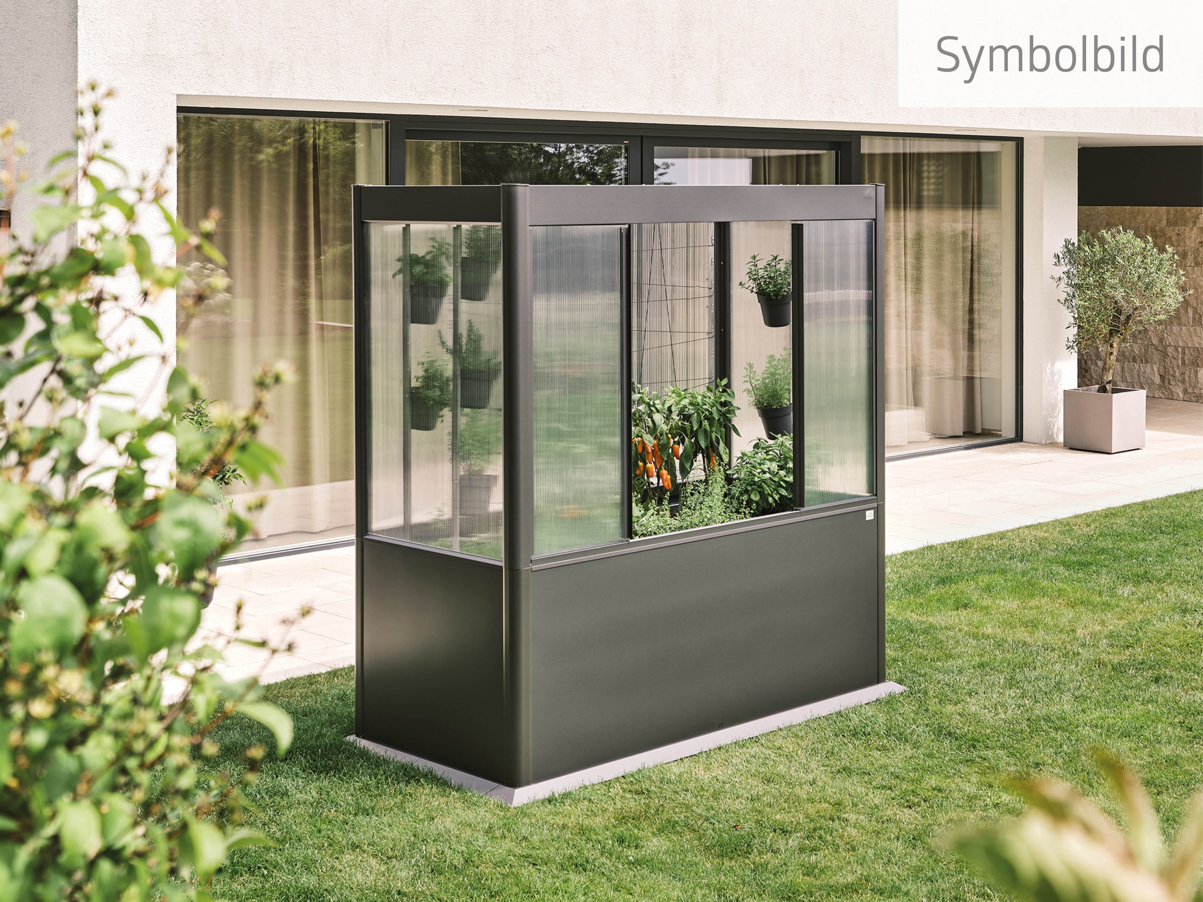 Frühbeetaufsatz BIOHORT, B:201,6cm H:136,4cm T:54,7cmdunkelgrau, metallic, Gewächshäuser, "für Hochbeet Florentina Gr. 2x0,5 verschiedene Farben",