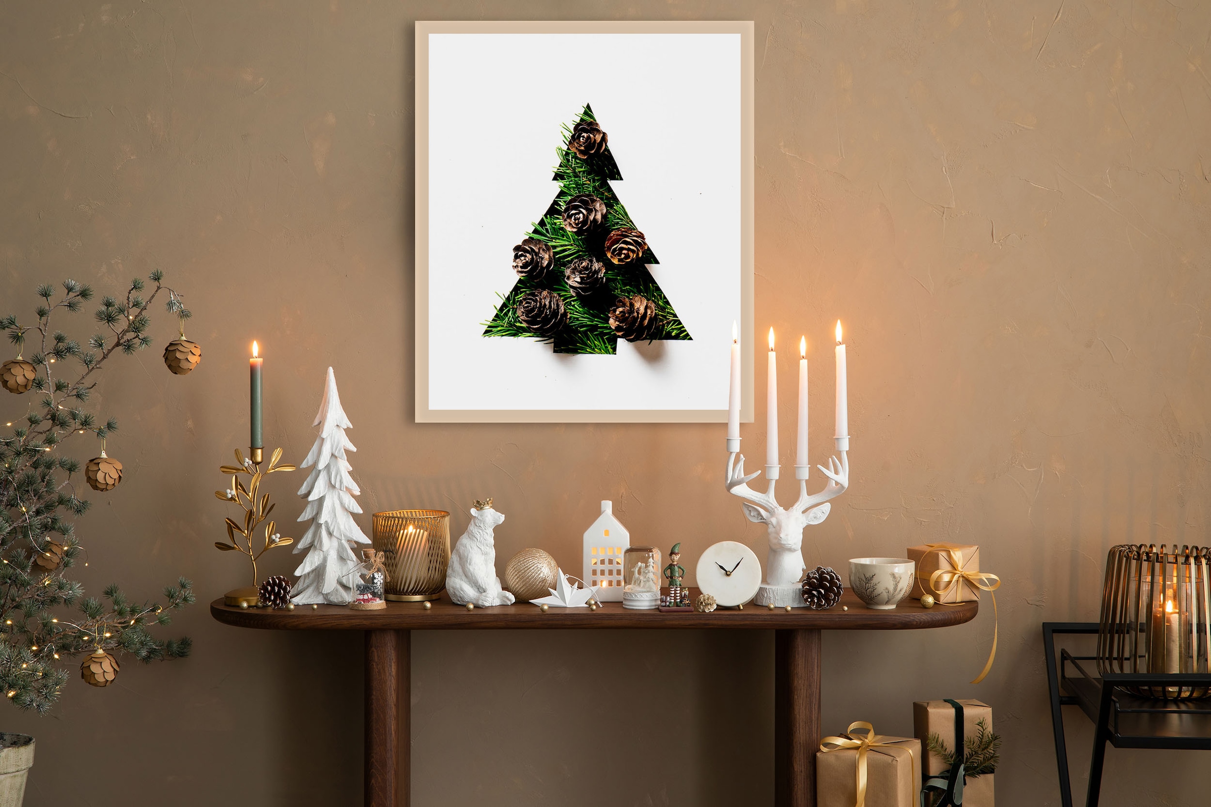 queence Bild mit Rahmen "Tannenbaum" Jahreszeiten Natur Tannenbaum Weihnachten 1 Stk. tlg. Premium Rahmenbild, liebevolle Handarbeit