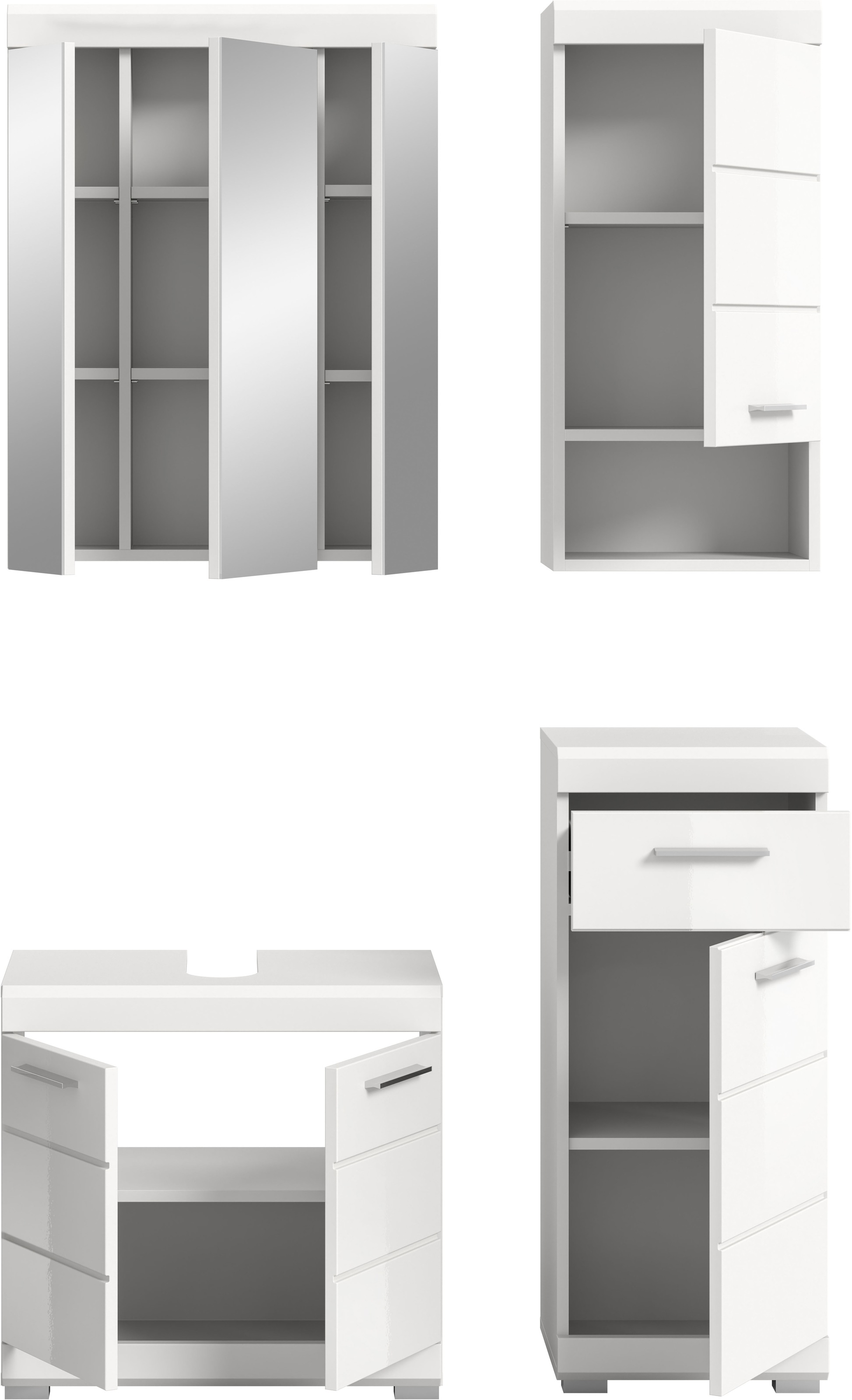 INOSIGN Badmöbel-Set »Siena, 4 teilig, bestehend aus:«, (Set), Waschbeckenunterschrank, Spiegelschrank, Unterschrank, Hängeschrank