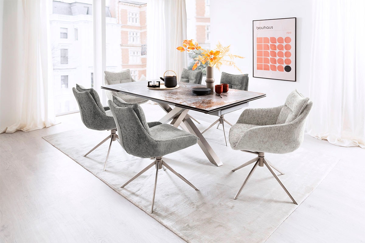 MCA furniture Esstisch »ALMIROS Auszugstisch 180-260 cm marmoriert«, (Einzelstück), Keramik,Edelstahl,Marmor-Optik,ausziehbar,belastbar 100kg,8-10 Pers.