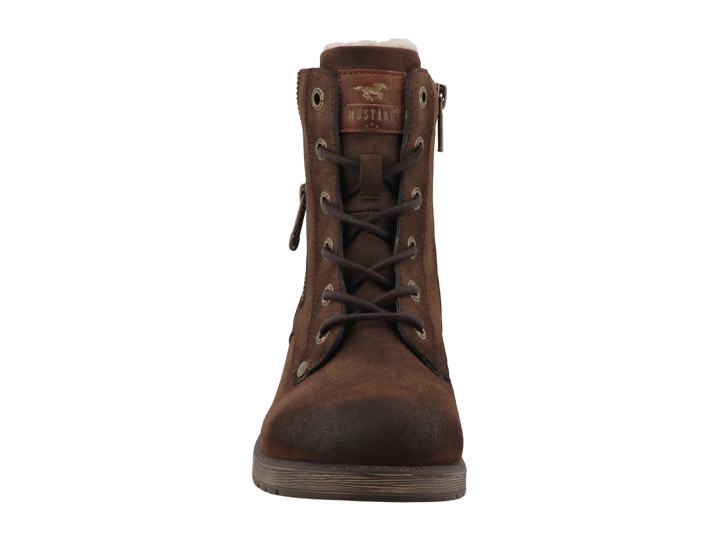 Mustang Shoes Stiefelette »Stiefel«  Blockabsatz, Schnürboots mit Blumen-Kontrastbesatz und Nieten