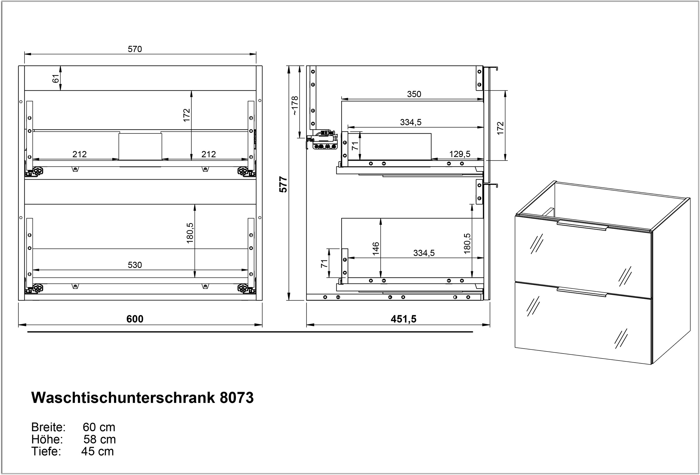 GERMANIA Waschtisch »Bisbee« 1 Stk. tlg. Waschtisch mit Glasfront in verschiedenen Breiten