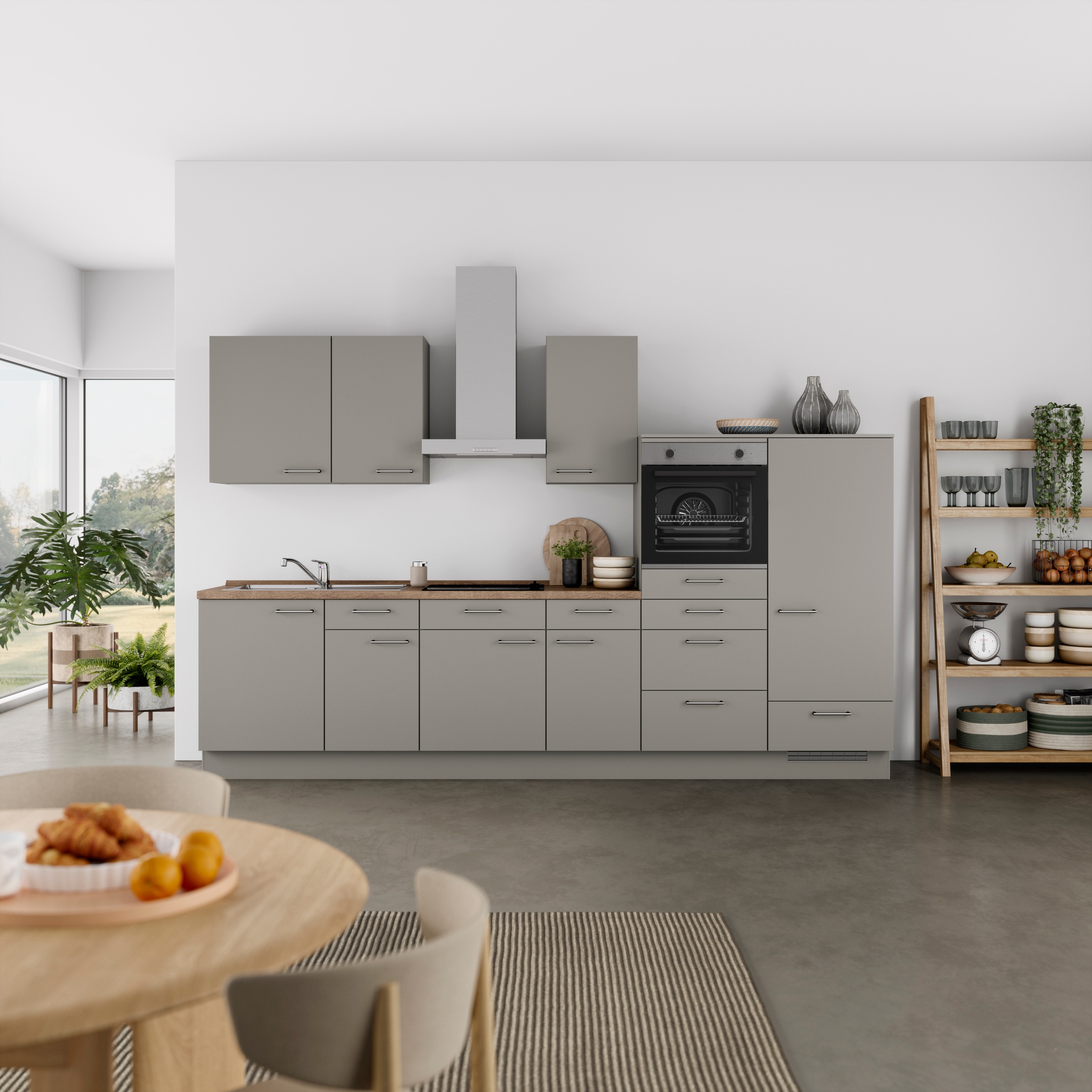nobilia® Küchenzeile »"Laser I", Ausrichtung wählbar, Breite 330 cm«, vormontiert, wahlw. mit unterschiedlichen E-Geräten-Sets