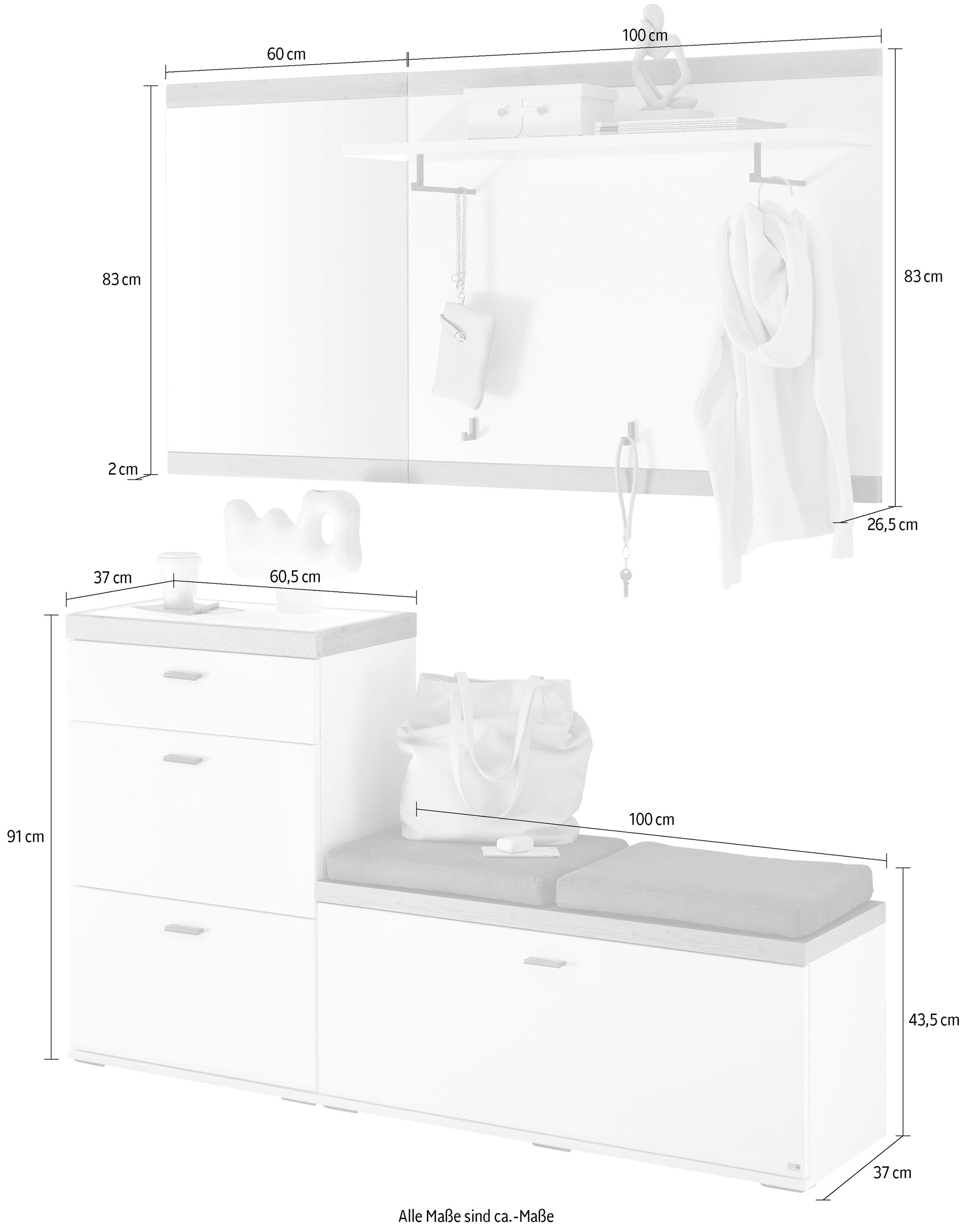 set one by Musterring Kompaktgarderobe »Lancaster Dielen«, (4 St.), bestehend aus 4 Teilen, in zwei Farben erhältlich, Gesamtbreite 160 cm