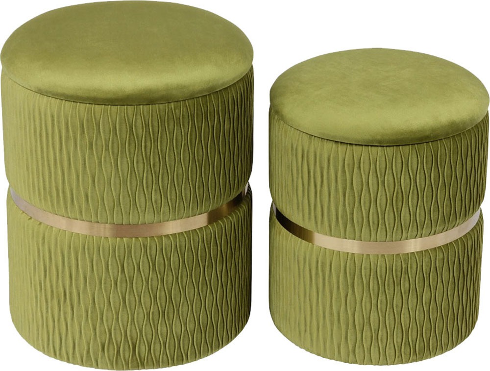 Kayoom Polsterhocker »Hocker Zora 425 2er-Set, Praktischer und versteckter Stauraum«, (Set, 2 St.), 2er-Set mit Stauraum, ineinander stapelbar, goldener Ring
