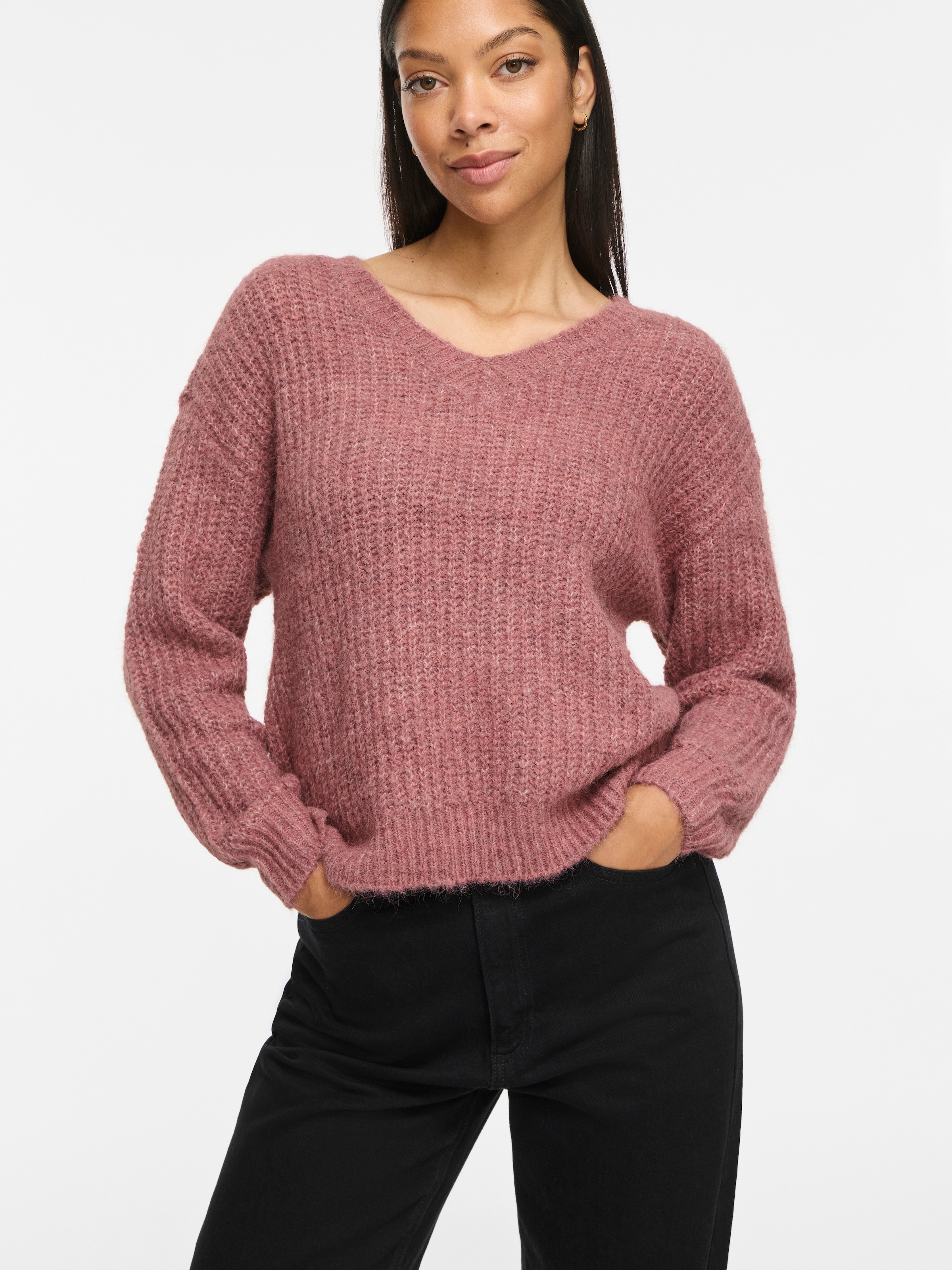 Vila V-Ausschnitt-Pullover »VILAMPE V-NECK L/S KNIT TOP-NOOS« Materialmix, regular fit