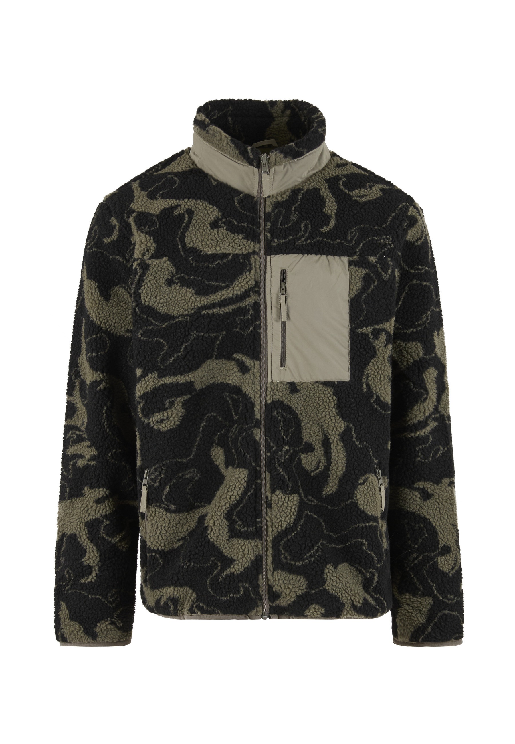 URBAN CLASSICS Allwetterjacke "Urban Classics Pattern Teddy Trackjacket" 1 Stk. tlg. ohne Kapuze