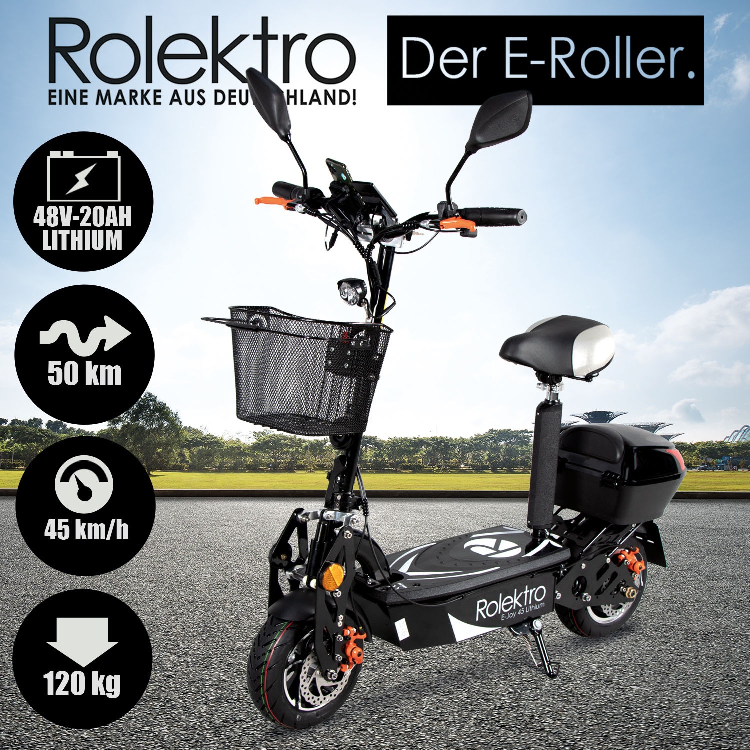 Rolektro E-Motorroller »Rolektro E-Joy 45 Lithium«, bis zu 50 km Reichweite, mit USB-Anschluss