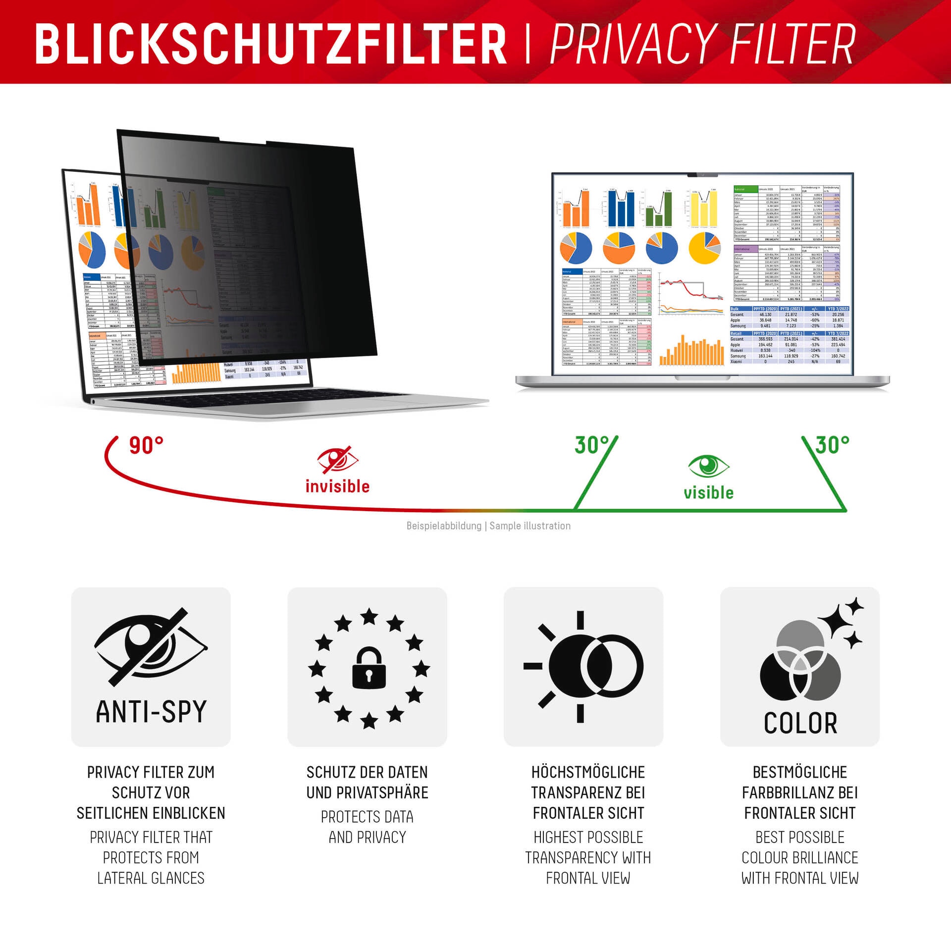 Displex Displayschutzfolie »Privacy Safe«, universal, 16:10, Blickschutzfolie, Schutzfolie, Bildschirmschutz