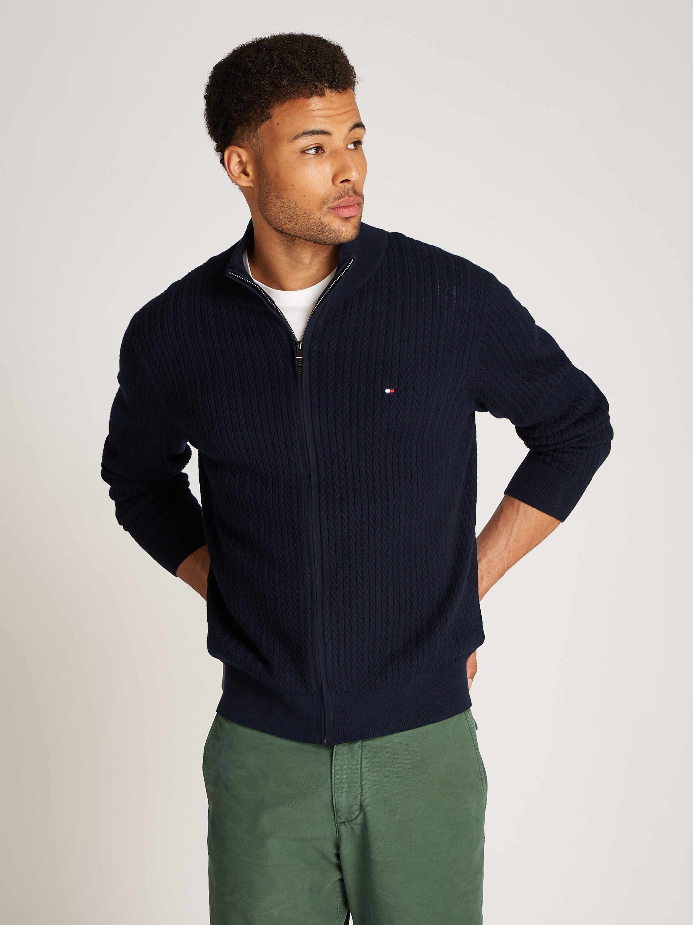 Tommy Hilfiger Strickjacke »HERRINGBONE STRUCTURE ZIP THRU«, mit Zopfmuster