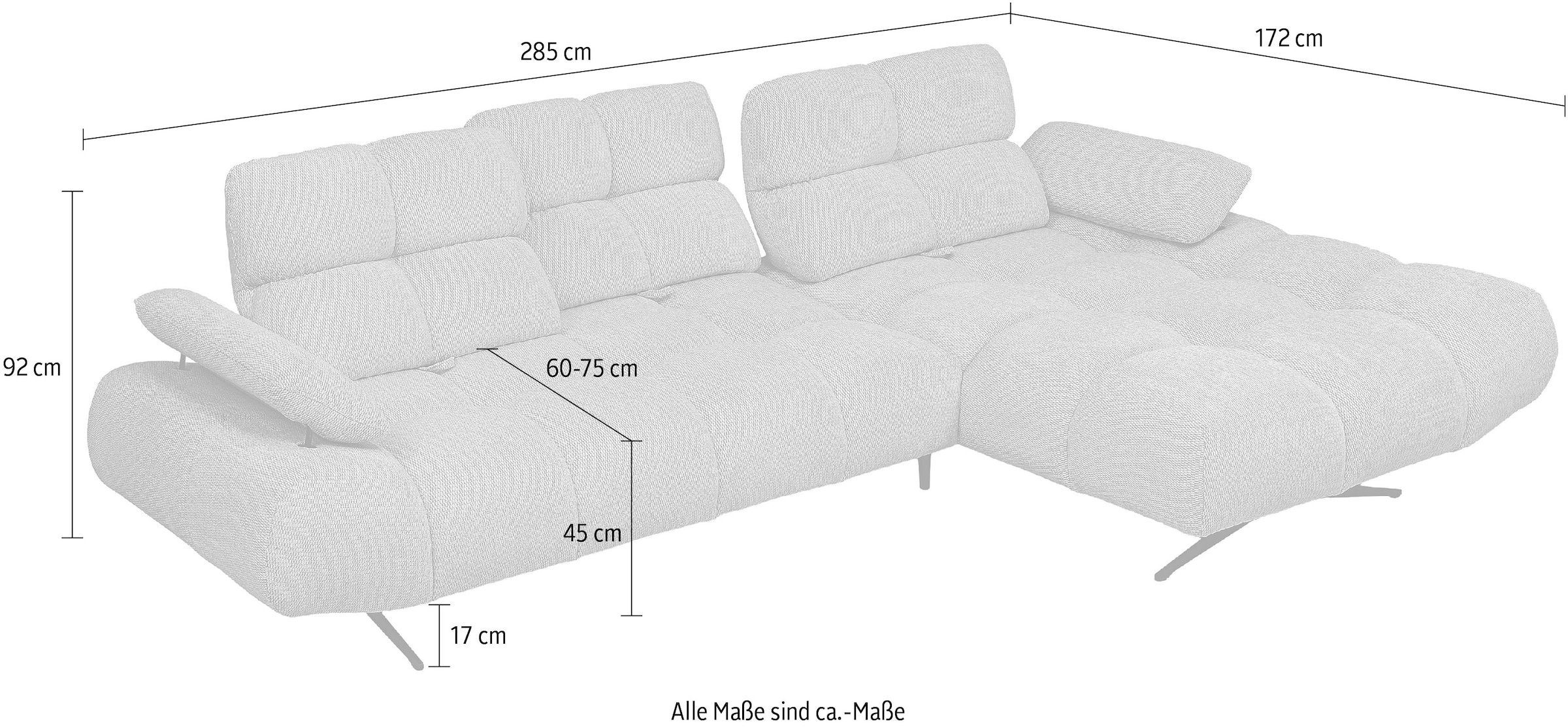WERK2 Ecksofa »Prado-S Designer Sofa in L-Form mit Bubble-Optik, 285 cm breit« Sitztiefenverstellung an allen 3 Rückenelementen & Schwebe-Optik