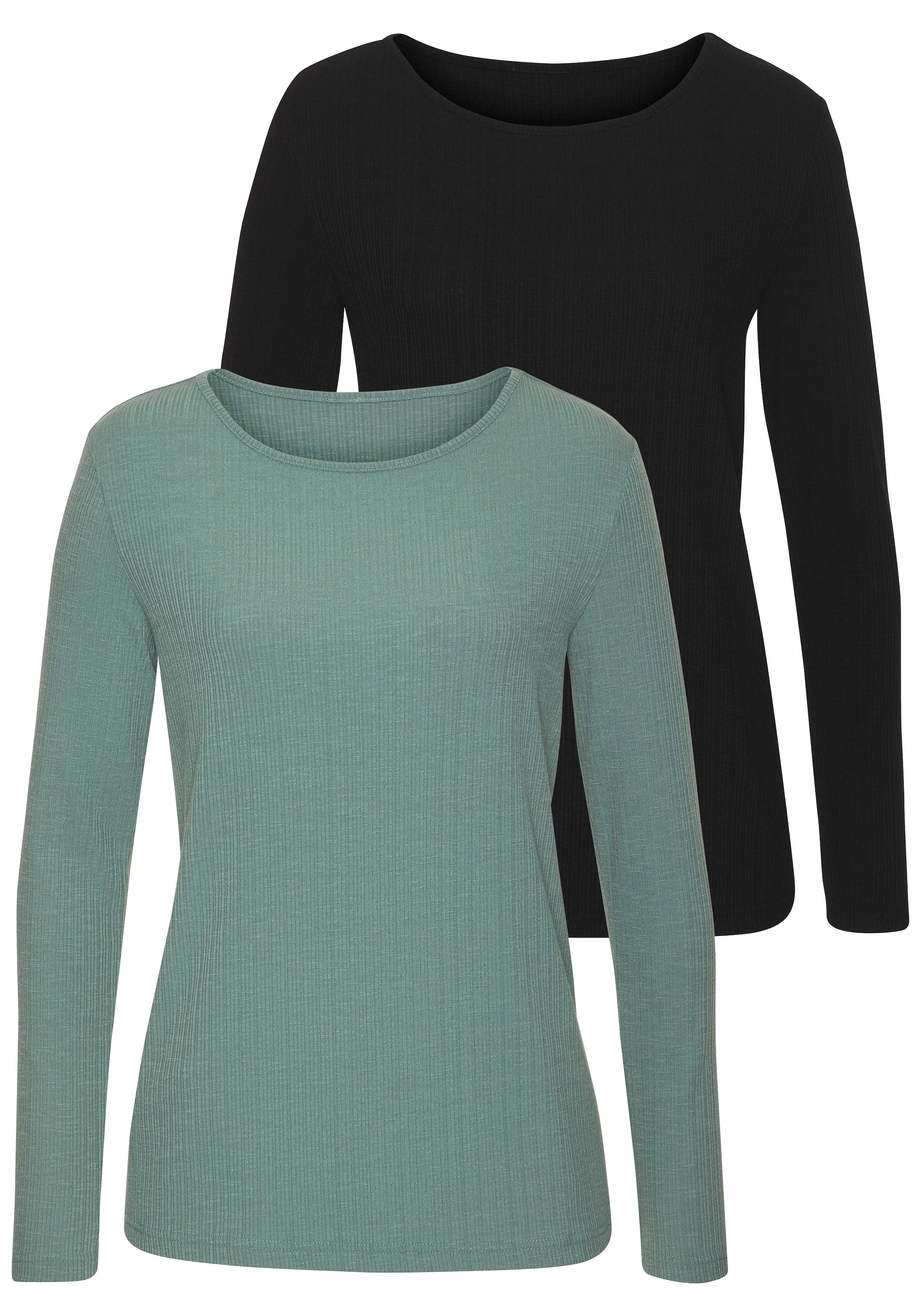 Vivance Langarmshirt "mit modischer Rippstruktur", (2er-Pack), aus weichfli günstig online kaufen