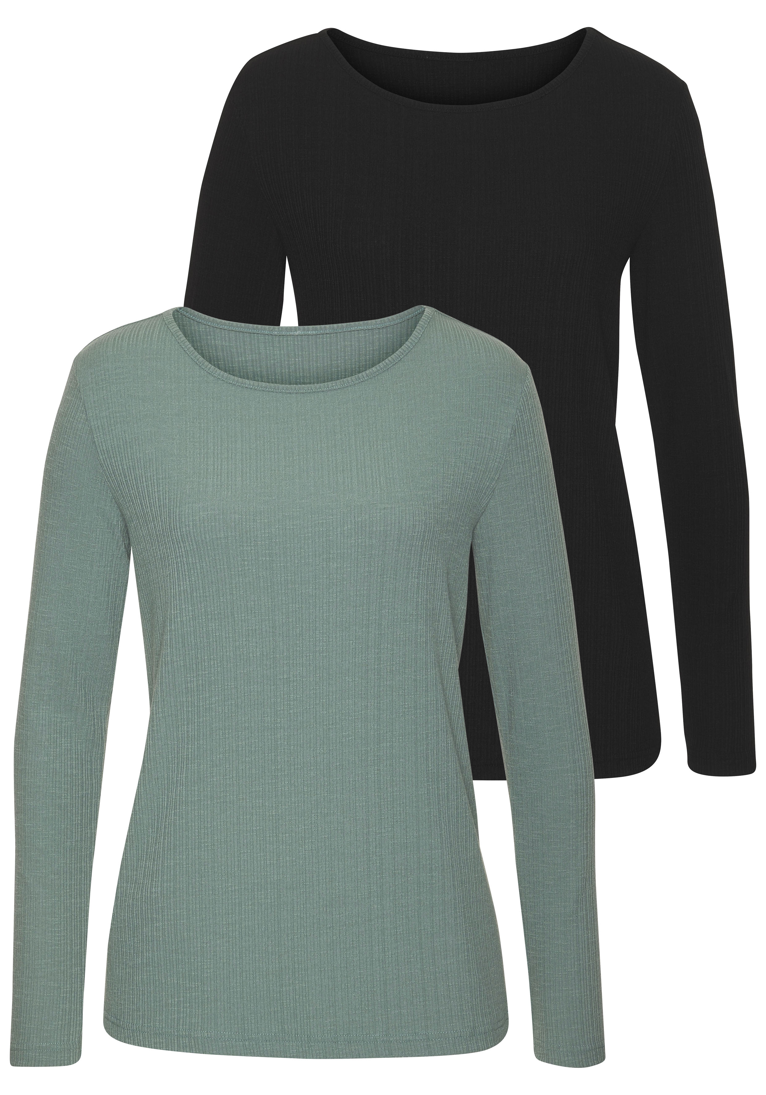 Vivance Langarmshirt "mit sommerlicher Rippstruktur" 2er-Pack, aus weichfließender Qualität mit Viskose