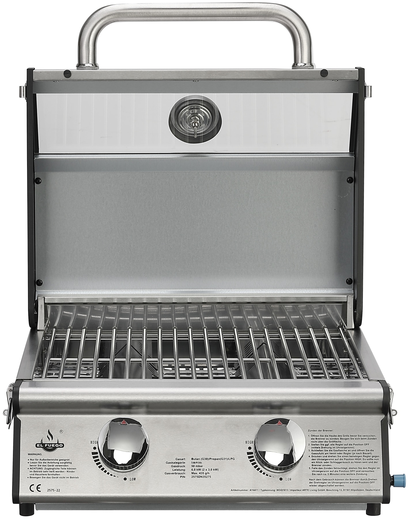 El Fuego Gasgrill »Jesolo« 6 kW (2 Brenner je 3 kW), mit Piezozündung