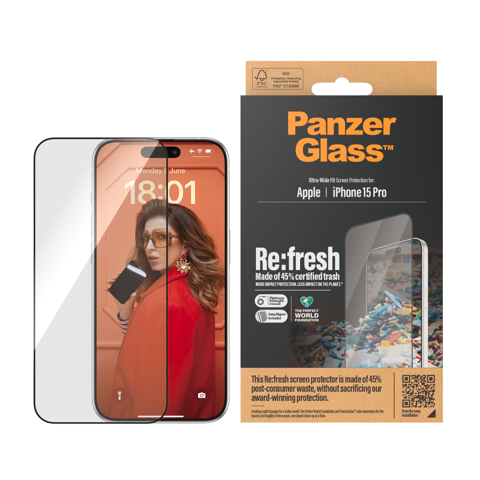 PanzerGlass Displayschutzglas »Screen Protector Glass«, für iPhone 15 Pro, Ultra Wide Fit